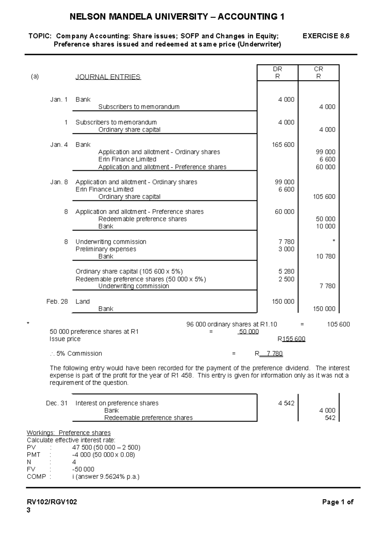 EXER 8.6 SOL (2024) - exercise on shares - NELSON MANDELA UNIVERSITY ...