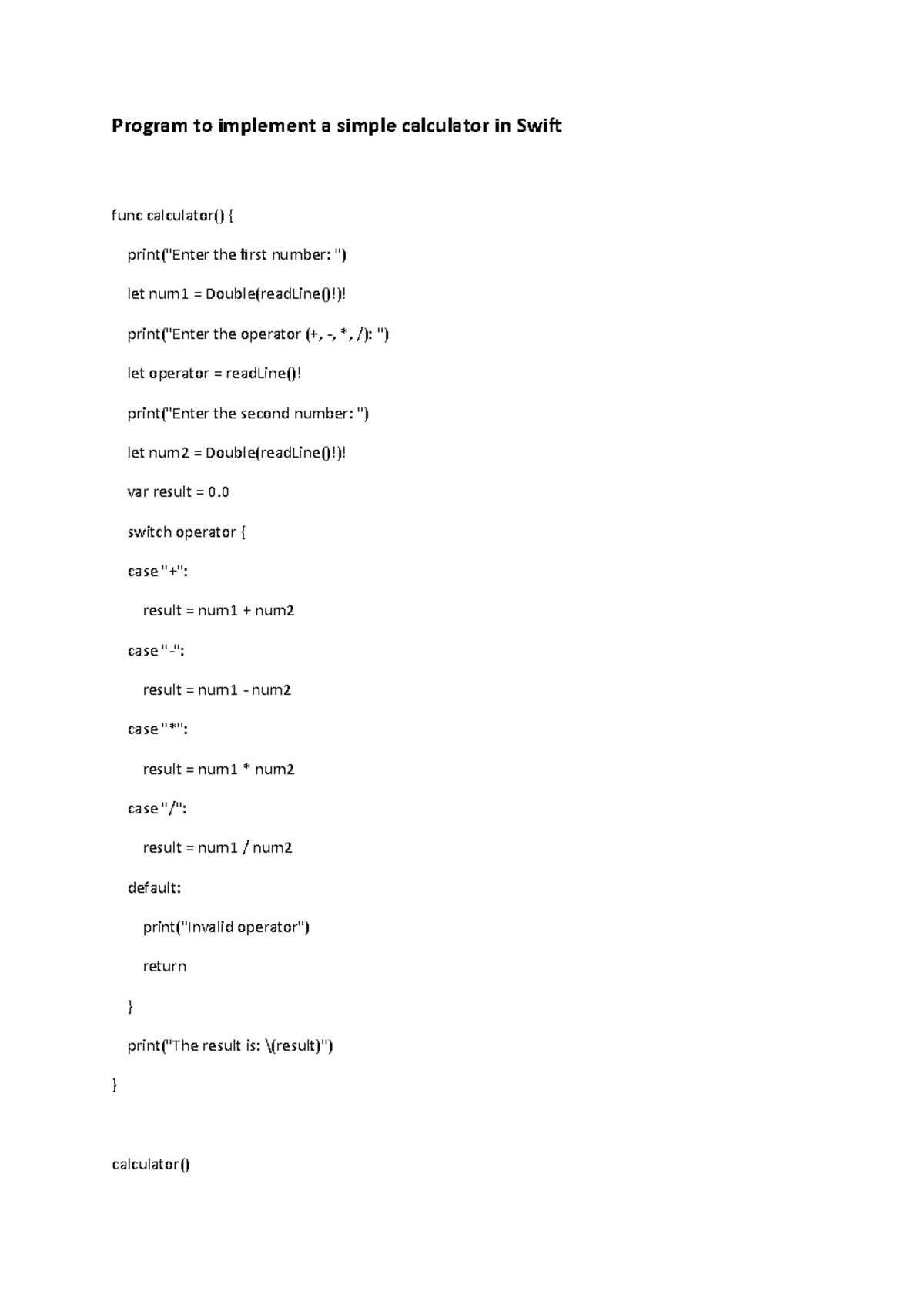 simple-calculator-swift-program-to-implement-a-simple-calculator-in
