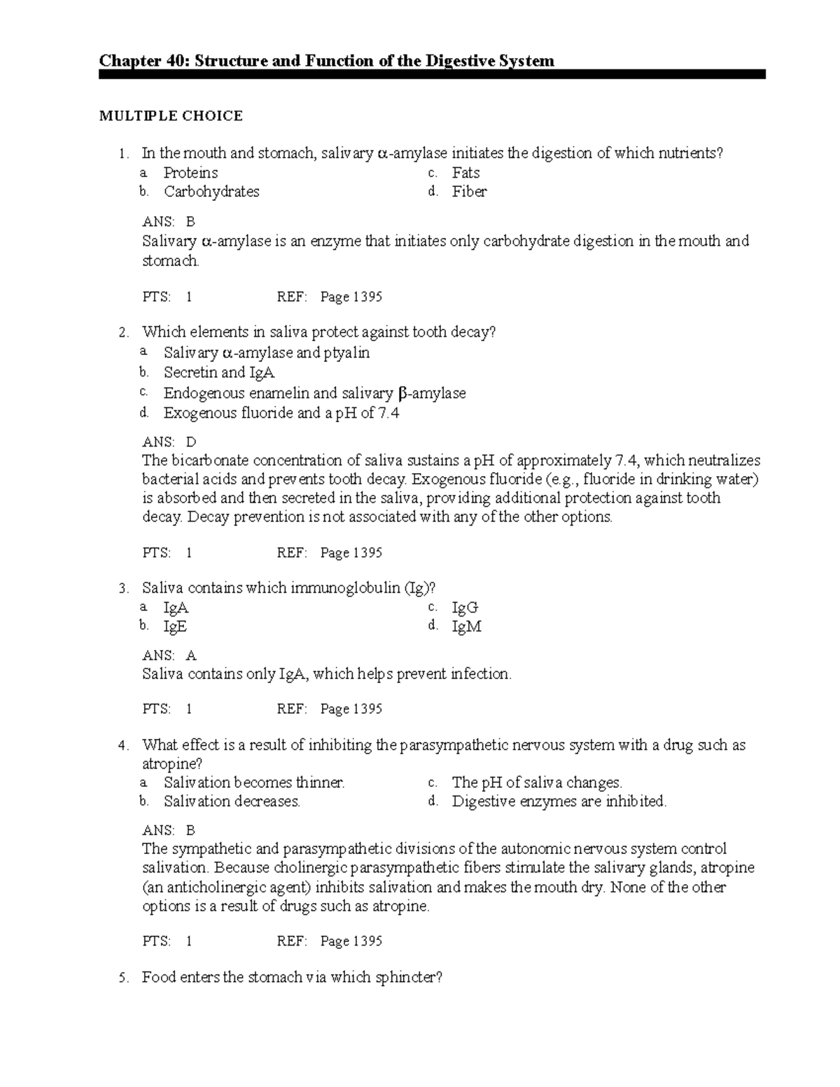 Patho digestive Chapter 40 Structure and Function of the Digestive System MULTIPLE CHOICE In