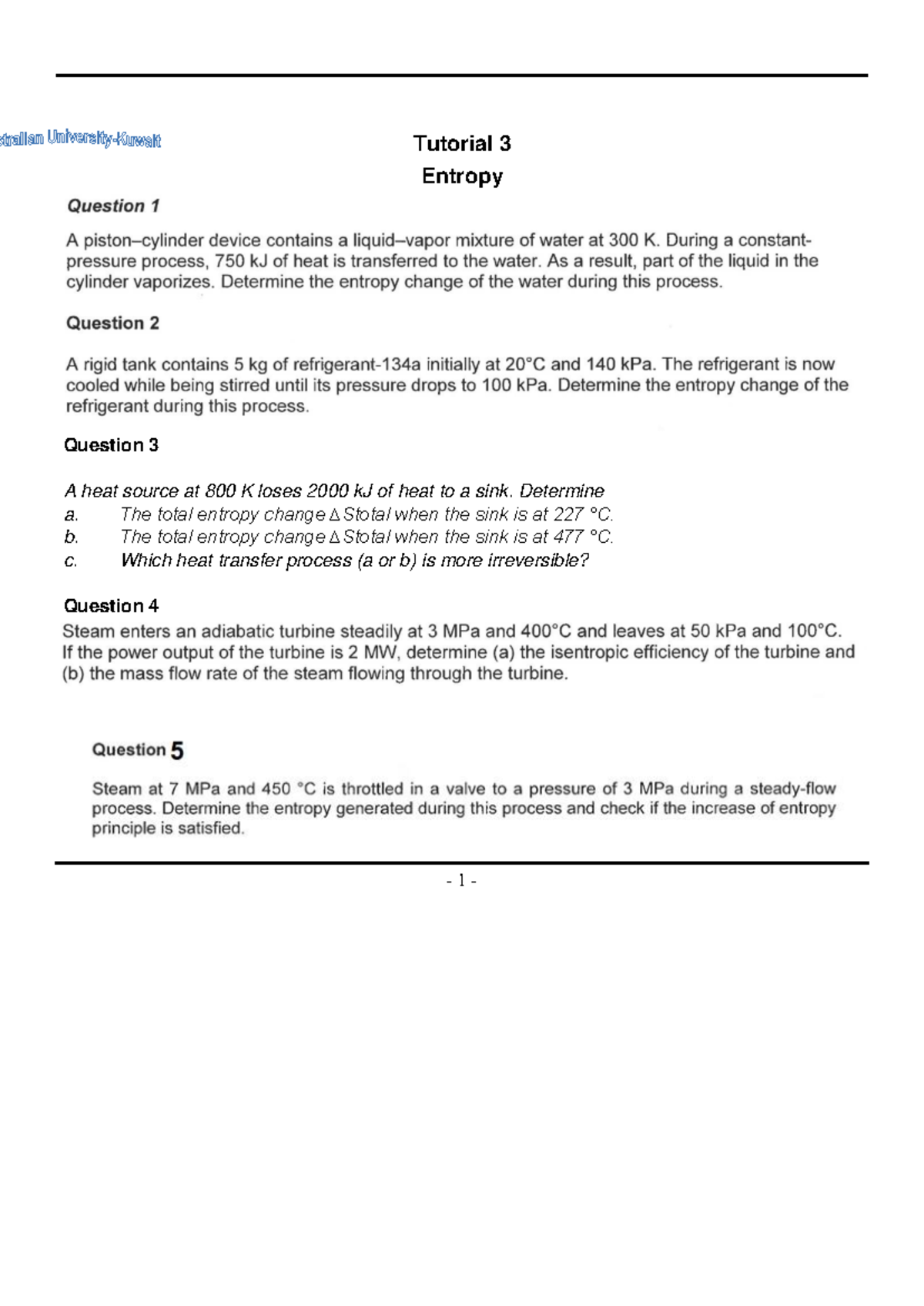 Tut 3 2022 entropy new - practice on lectuers - Thermodynamics - 16SMCE ...