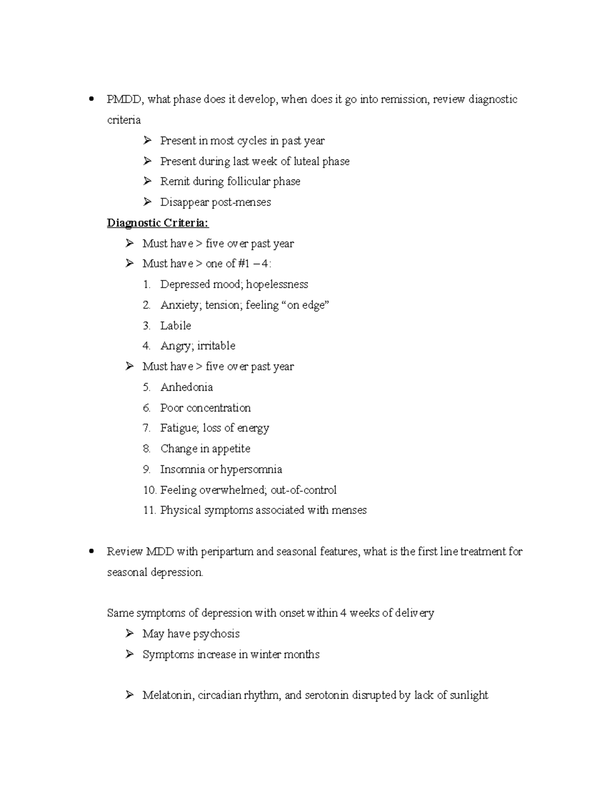 Mental health Lecture 4 PMDD, what phase does it develop, when does