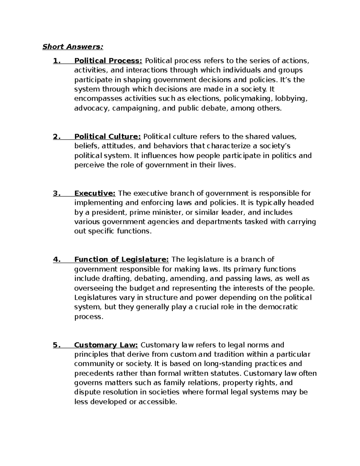 POL-201 (Past Papers Solved) - Short Answers: 1. Political Process ...