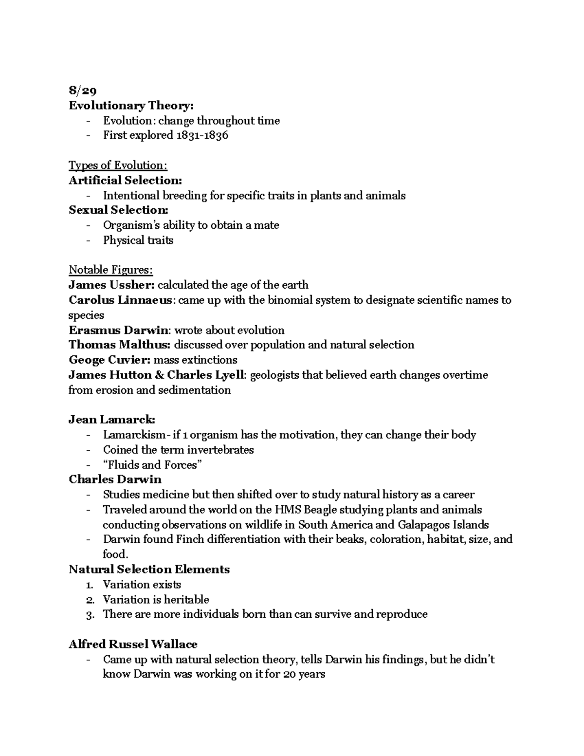 Anthropology Lecture notes 2 - 8/ Evolutionary Theory: - Evolution ...