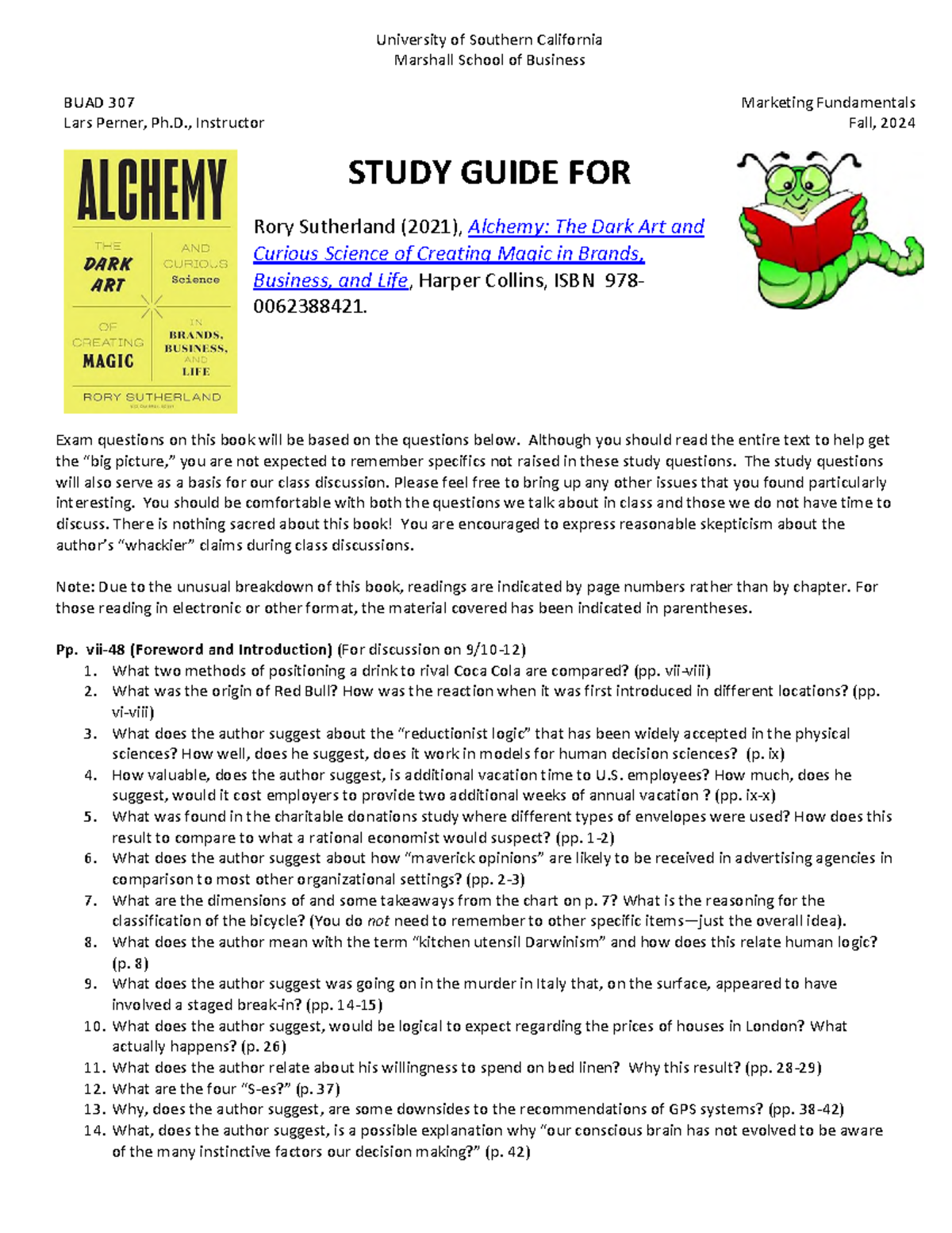 Study Guide-Alchemy-F24 - University of Southern California Marshall ...