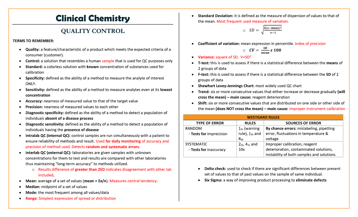 Clinical-Chemistry-v1 - Clinical Chemistry QUALITY CONTROL TERMS TO ...
