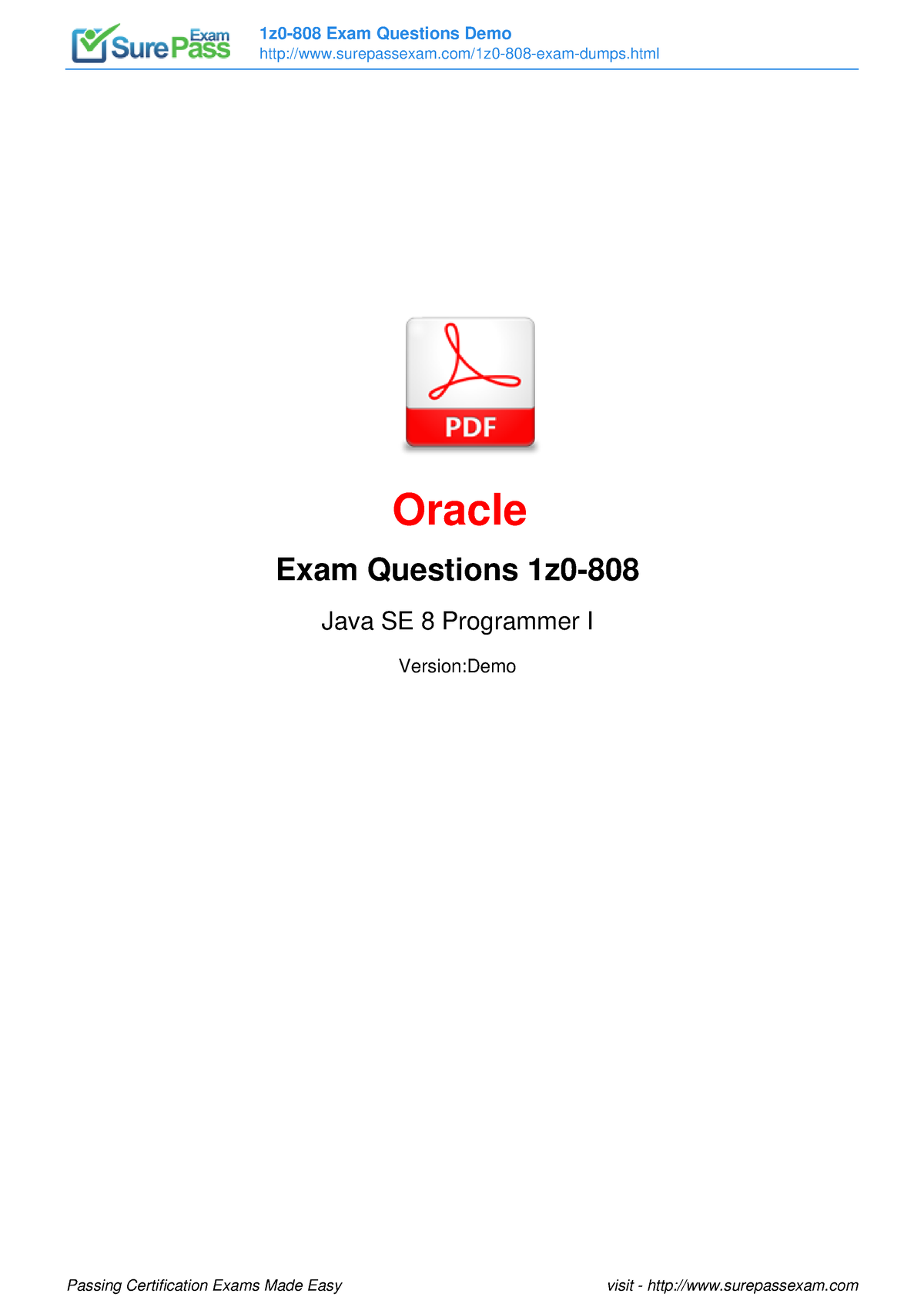 Oracle - surepassexam/1z0-808-exam-dumps.html Oracle Exam Questions 1z0-  Java SE 8 Programmer I - Sns-Brigh10