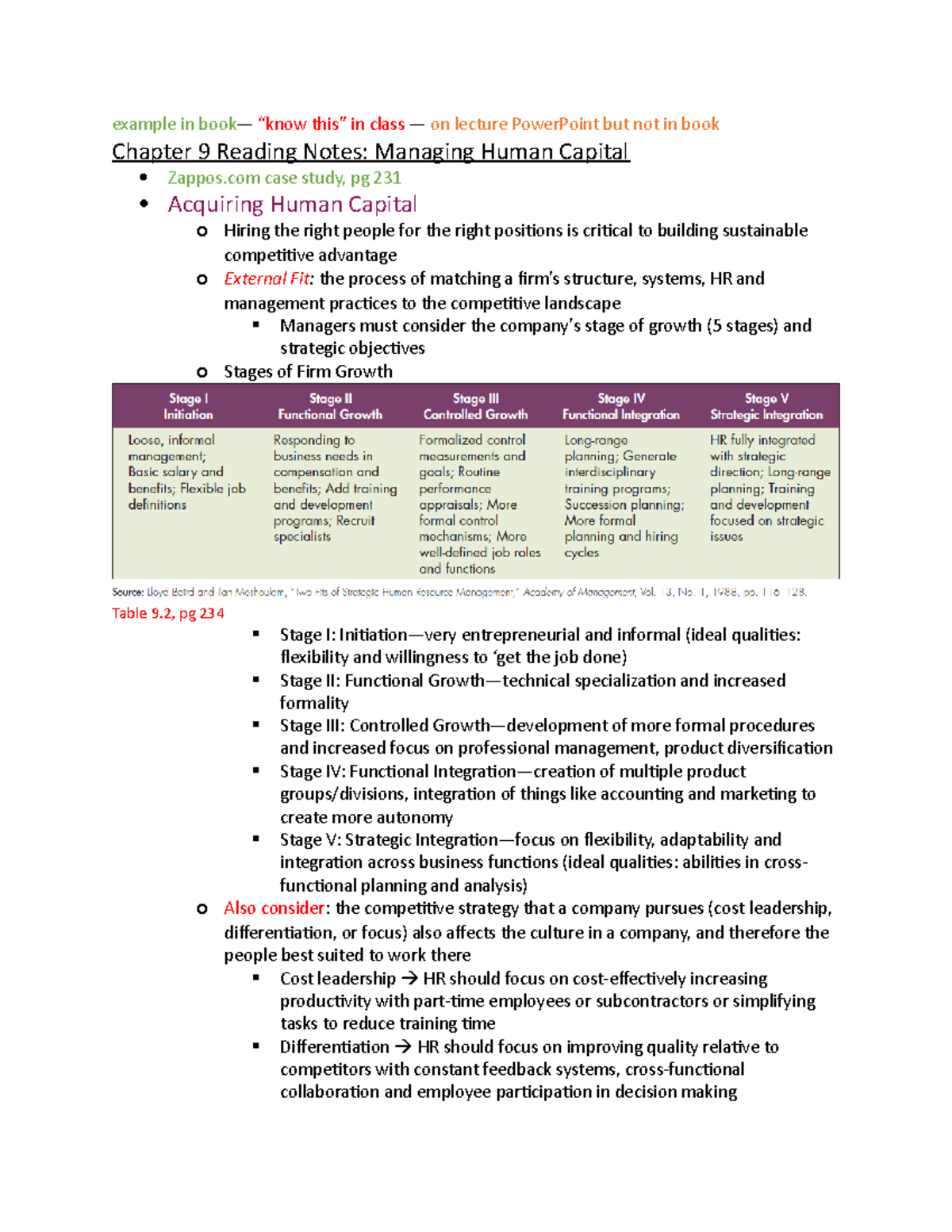 MGMT 3000 Ch 9 Reading Notes - example in in class on lecture ...
