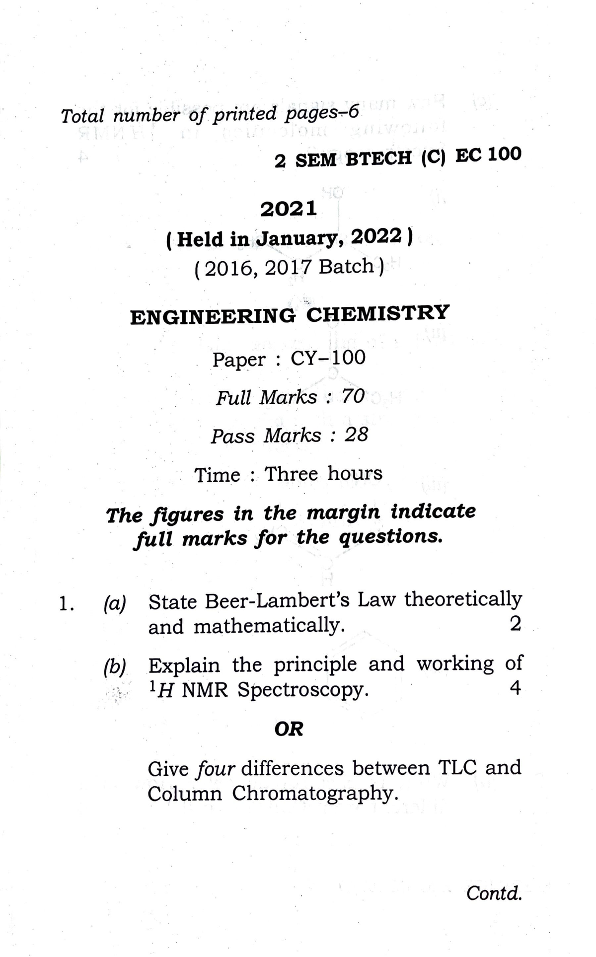 Engineering Chemistry (C) 2021 - Total Number ,of Printed Pages~ 2 SEM ...