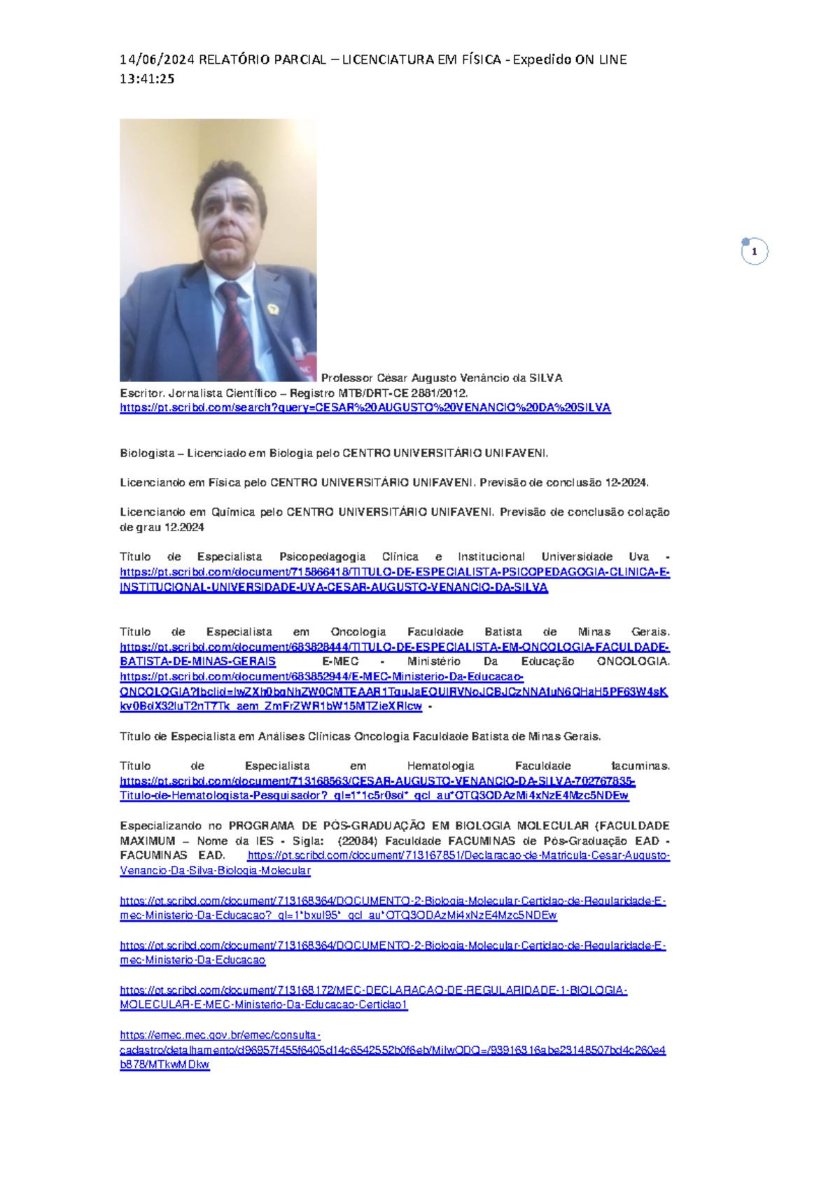 Fórum I – Química Geral PARA EDU University Professor César Augusto ...