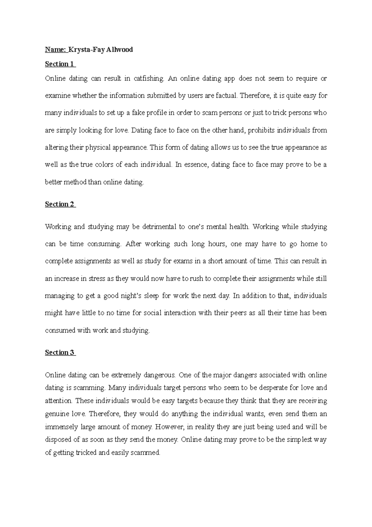 Paragraph Practice Writing Name KrystaFay Allwood Section 1 Online