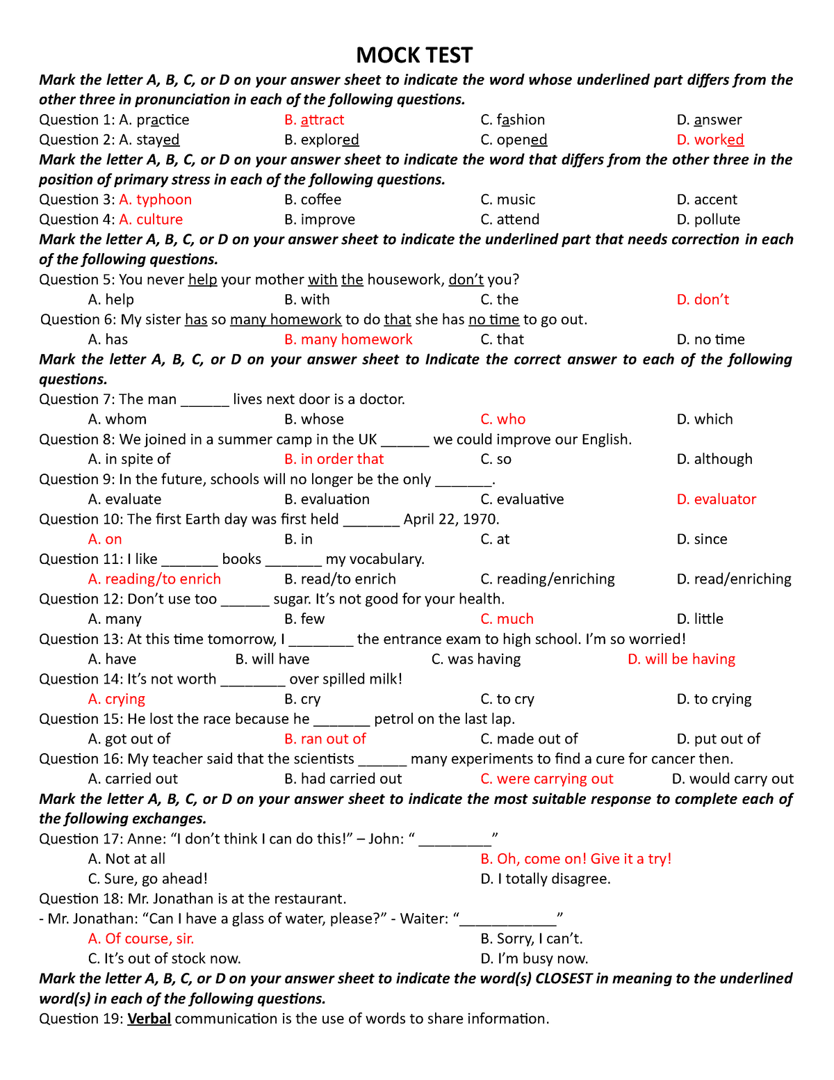 240523 Mock Test (dựa Vào đề Thi Các Năm) - MOCK TEST Mark The Letter A ...