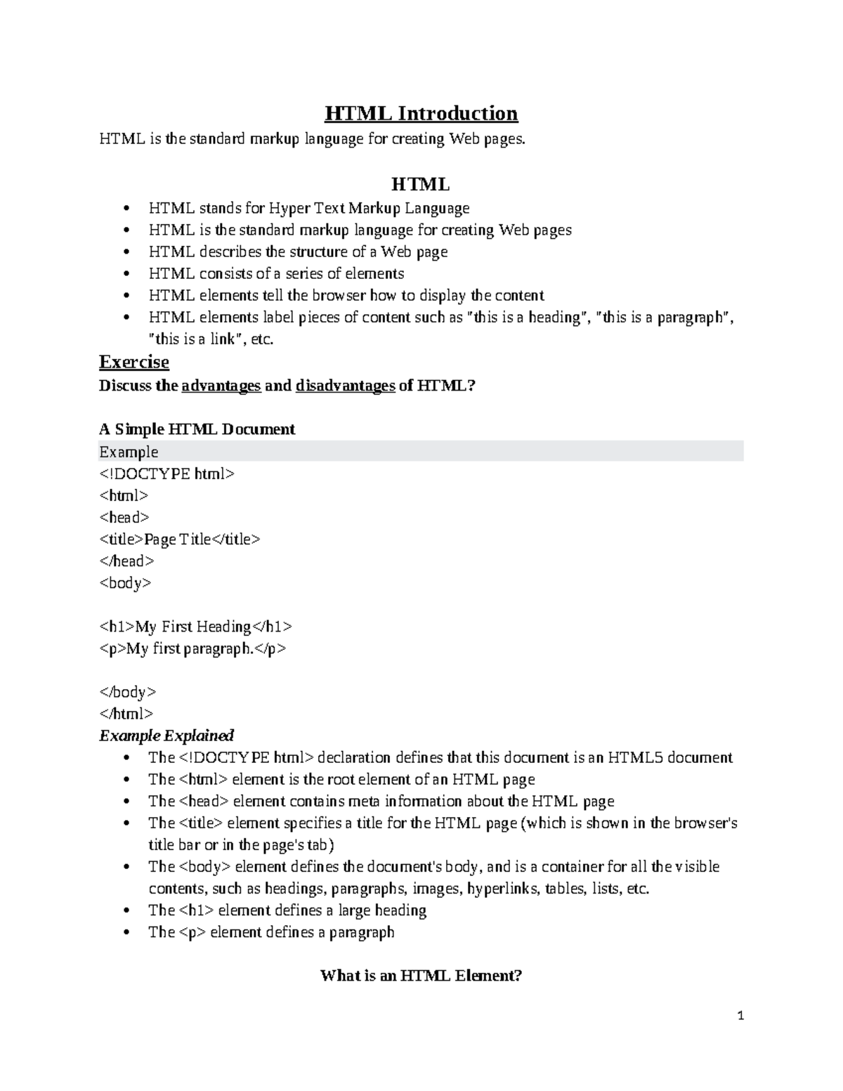 HTML notes mmu - HTML Introduction HTML is the standard markup language ...