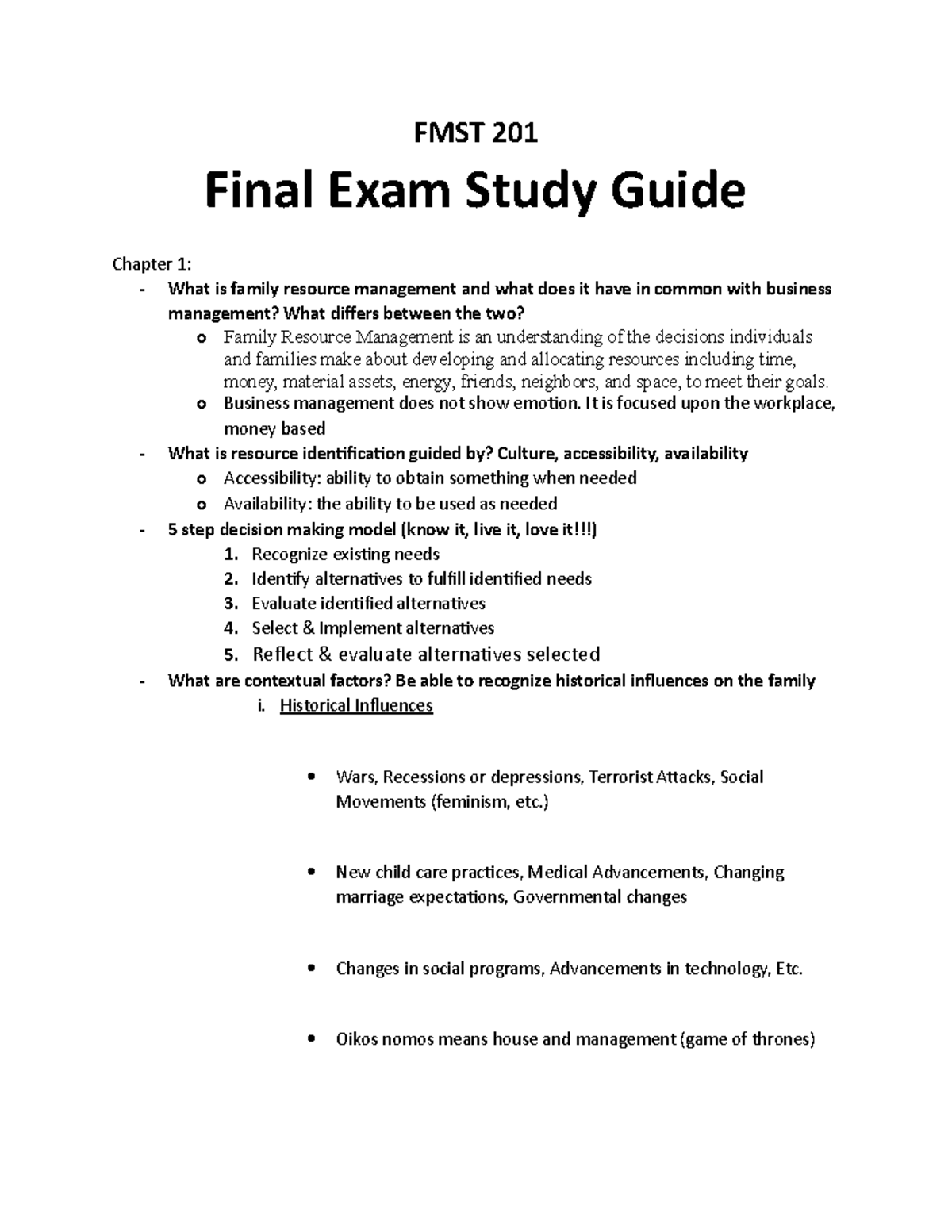 Final Exam study guide - Chapter 10-14 - FMST 201 Final Exam Study ...