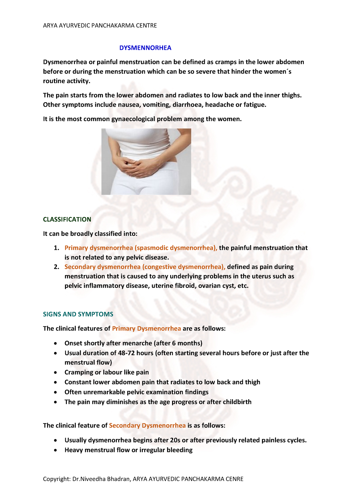 Dysmenorrhea - DYSMENNORHEA Dysmenorrhea Or Painful Menstruation Can Be ...