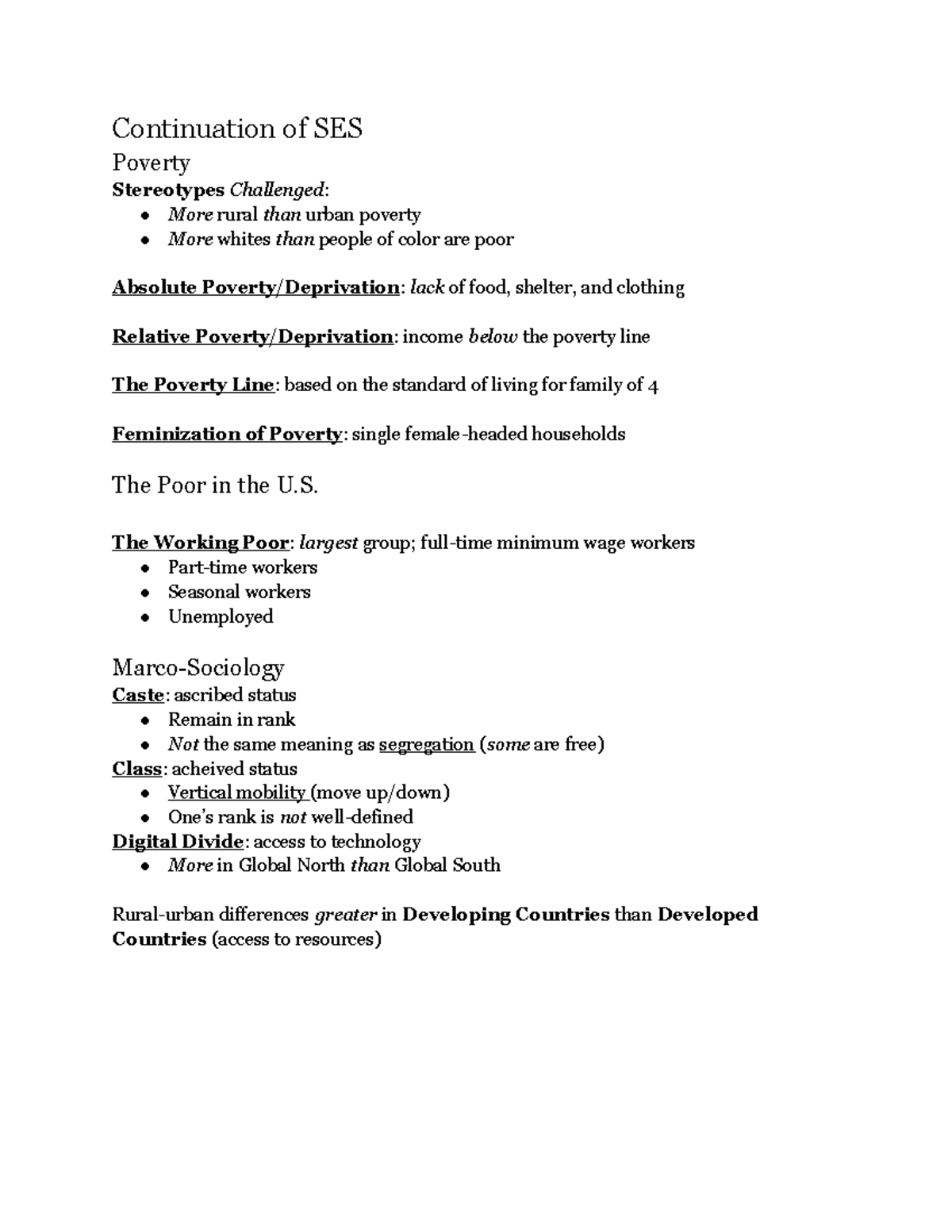 SOC 4 13 Socioeconomic status Continuation of SES Poverty