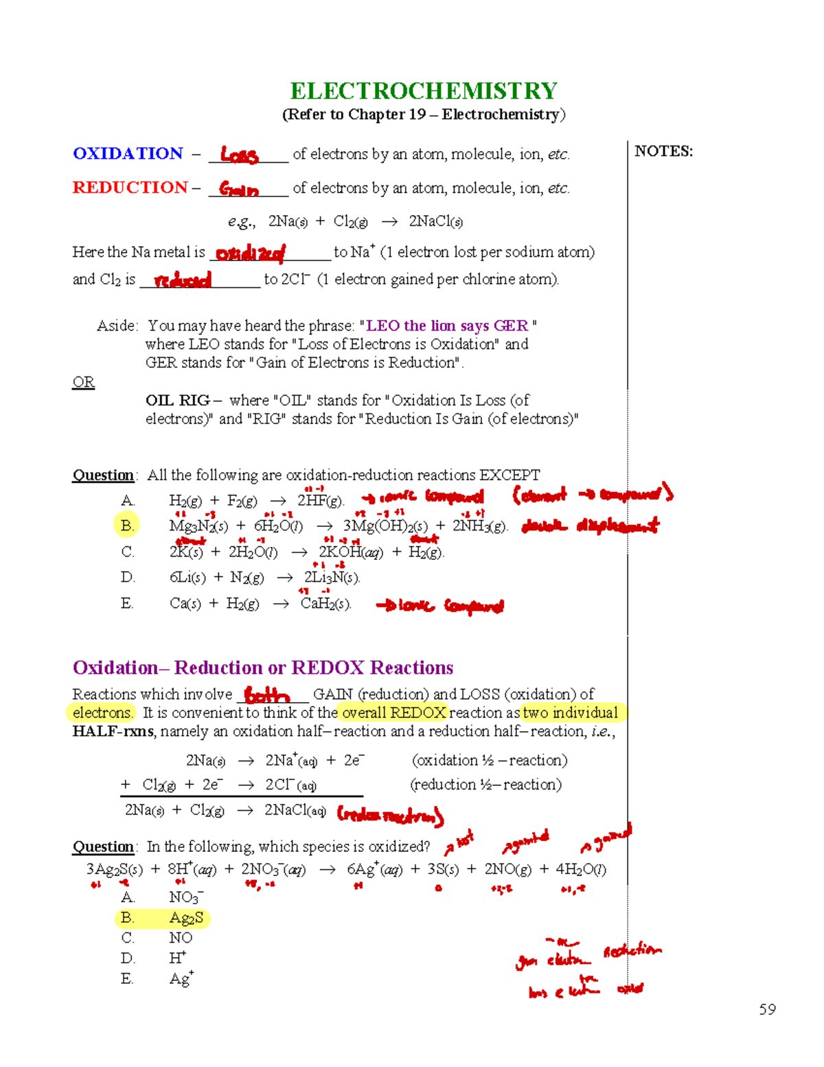 Electrochemistry - ELECTROCHEMISTRY (Refer To Chapter 19 ...