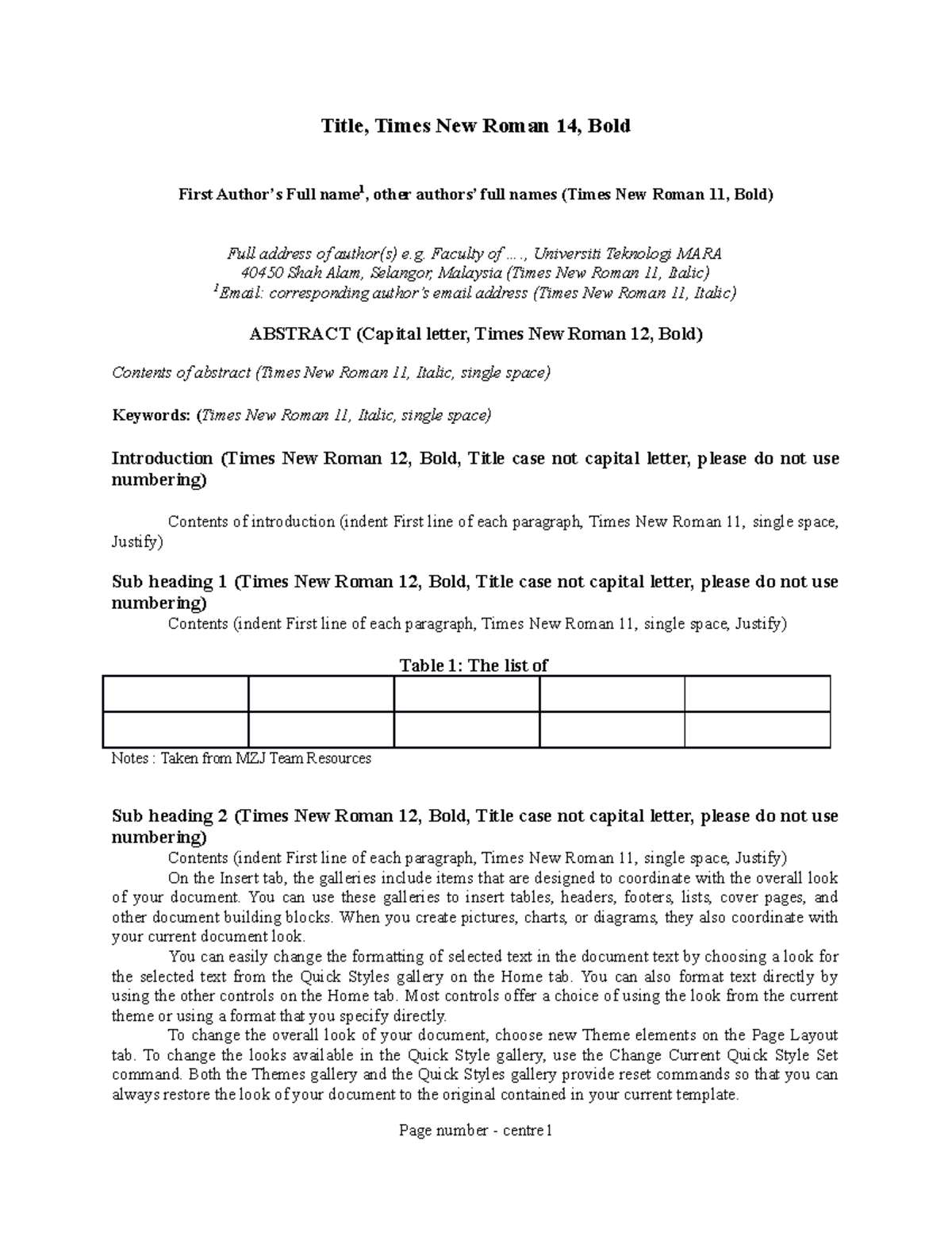 SRJ Electronic template - Title, Times New Roman 14, Bold First Author ...