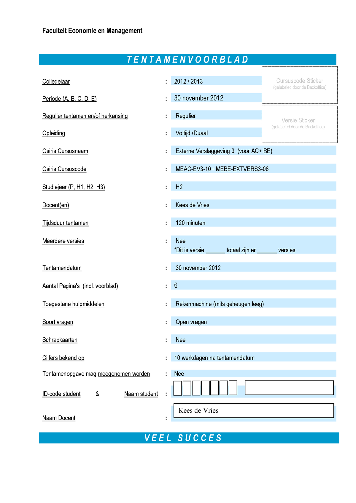 ECBA Valid Test Fee