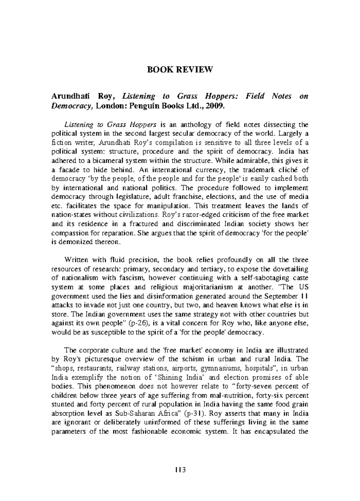 2 Book Review Arundhati Roy Listening to Grass Hoppers Field Notes on