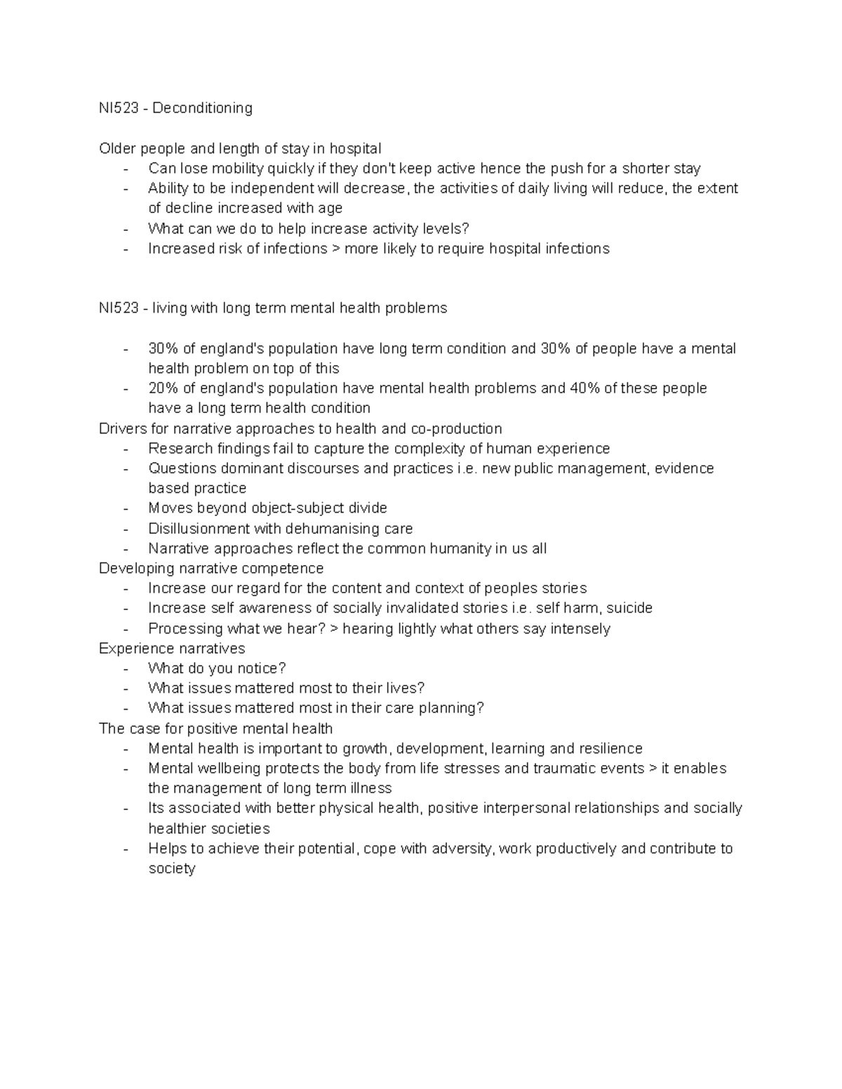 NI523 - Deconditioning and living with LTCs - NI523 - Deconditioning ...