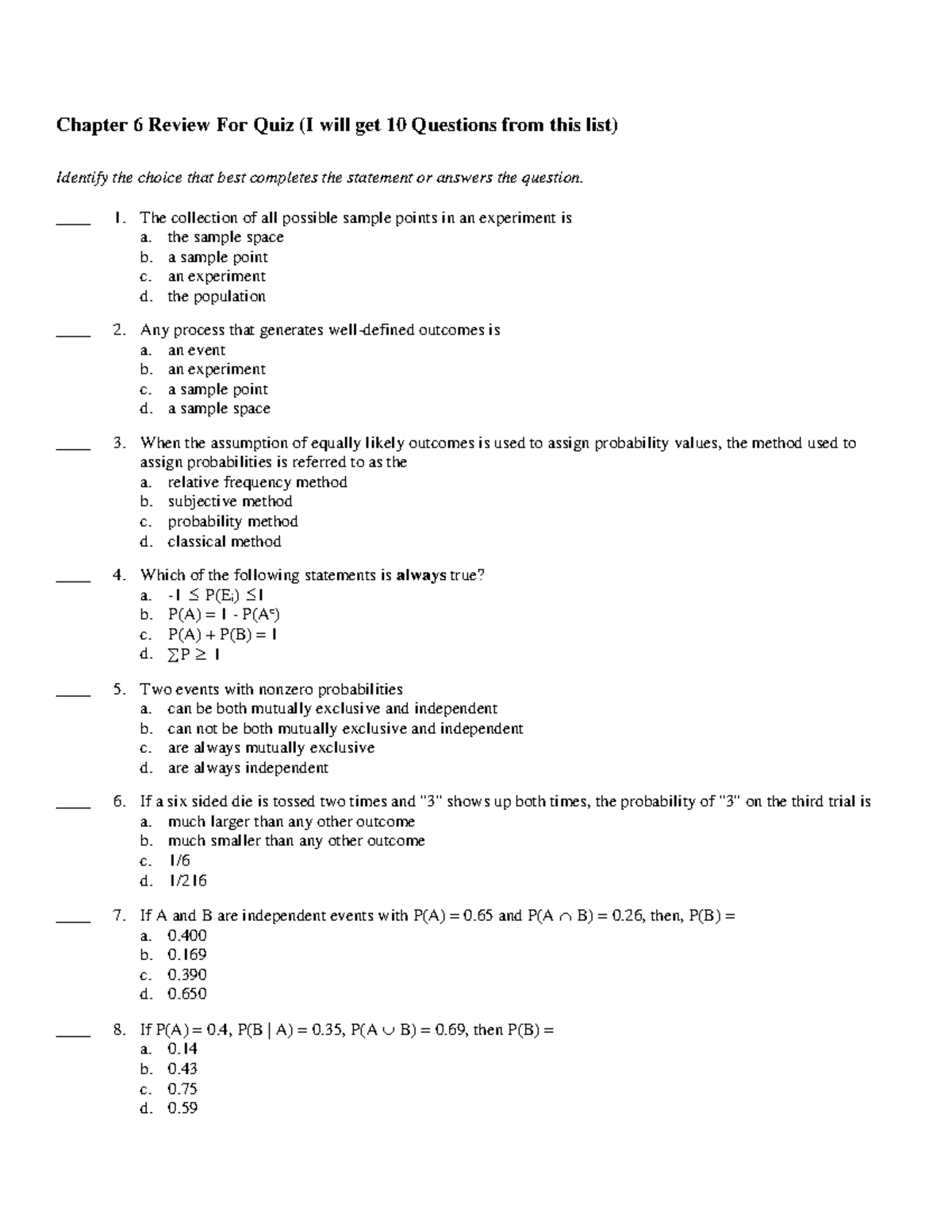 Chapter 6 Review For Quiz - Chapter 6 Review For Quiz (I Will Get 10 ...