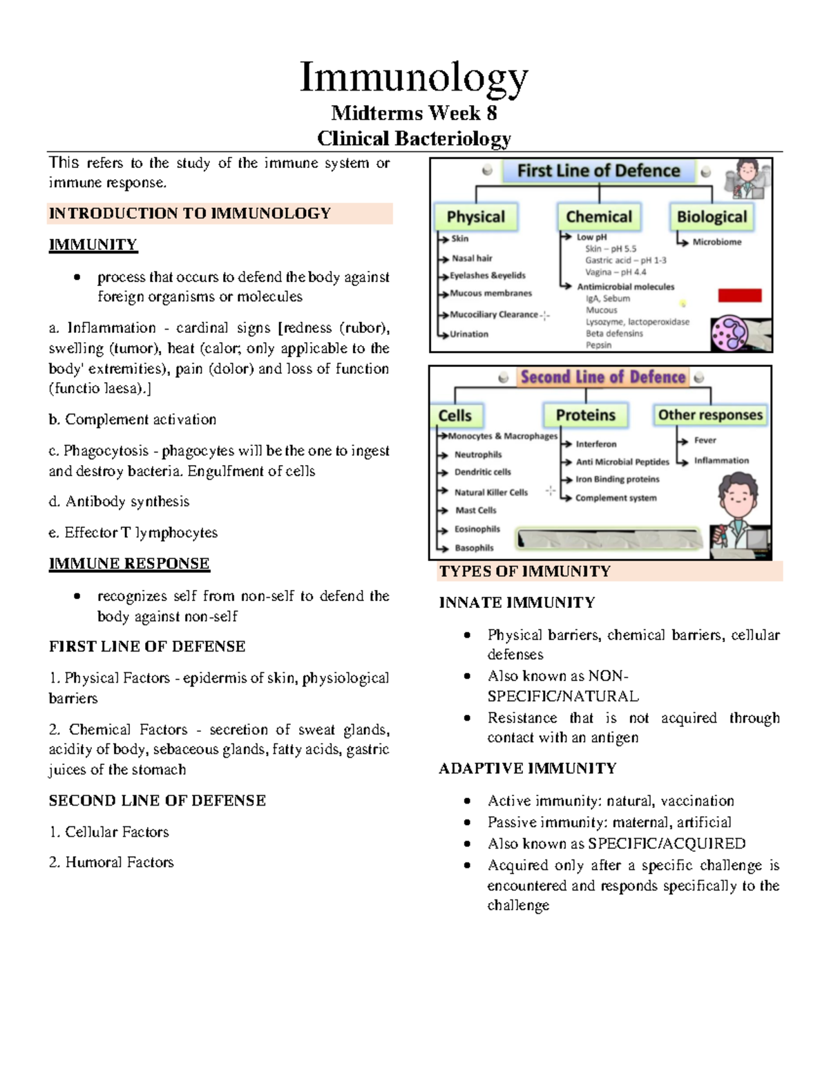Clinical Bacteriology Immunology - Lecture notes 1 - Immunology ...