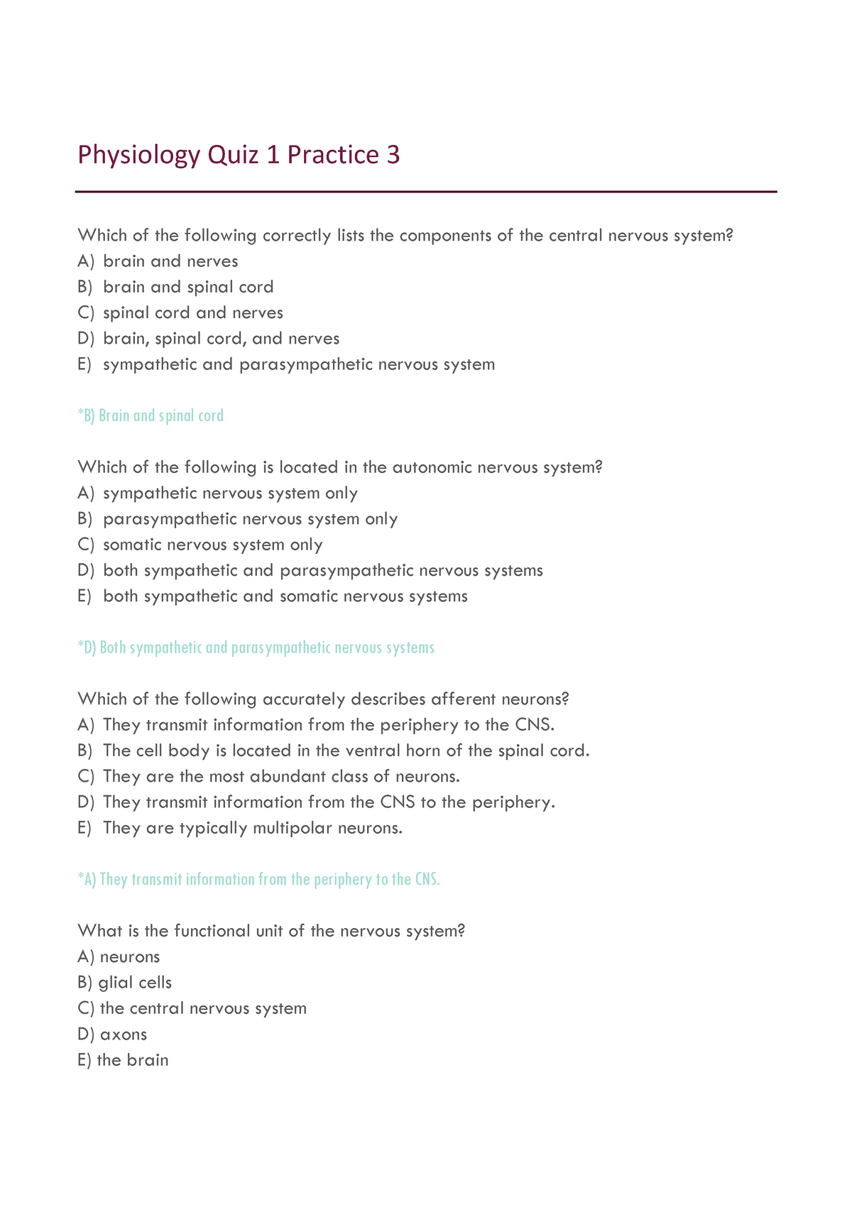 Physiology Quiz 1 Practice 3 - Physiology Quiz 1 Practice 3 Which Of ...