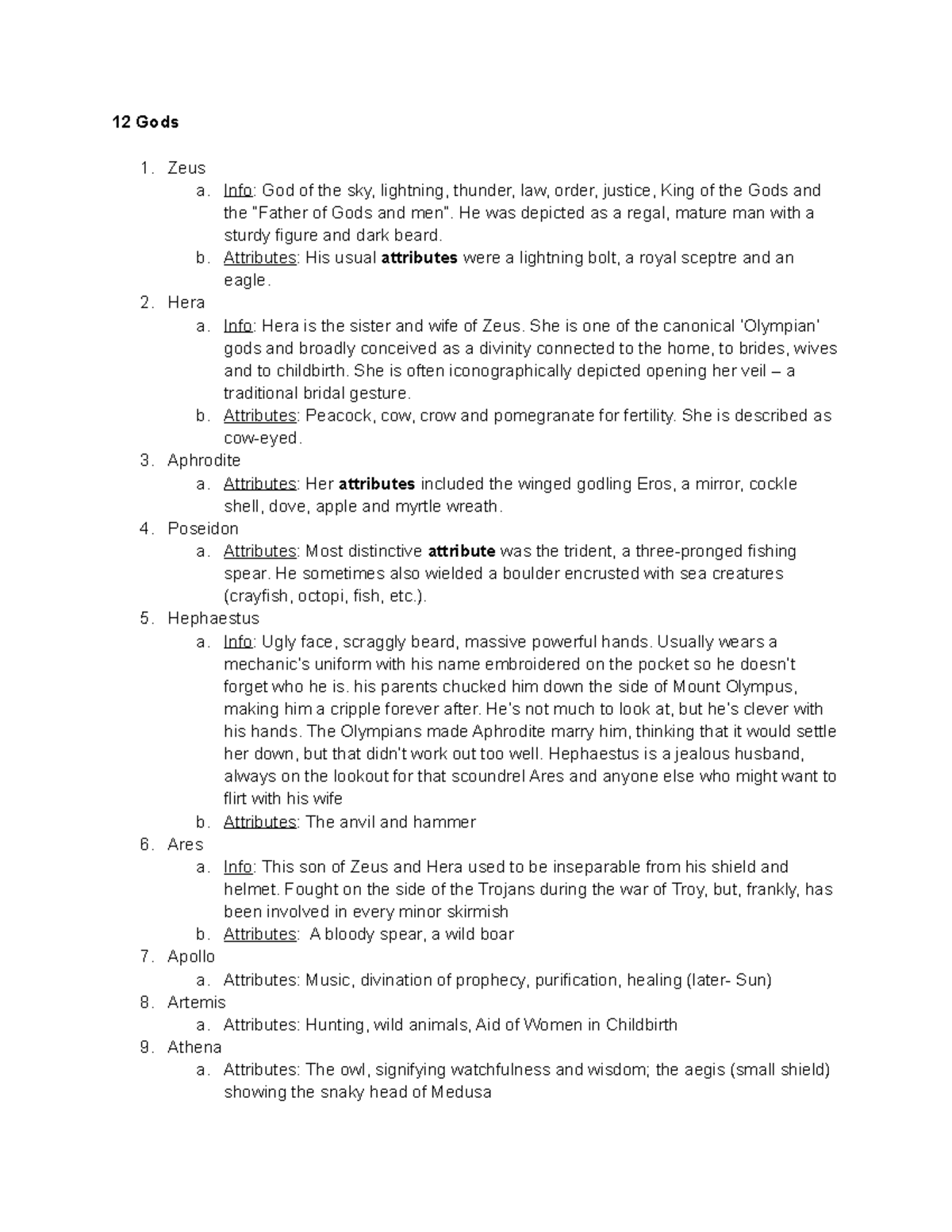 Midterm 1 Study Guide Summary Greek Mythology 12 Gods Zeus a. Info