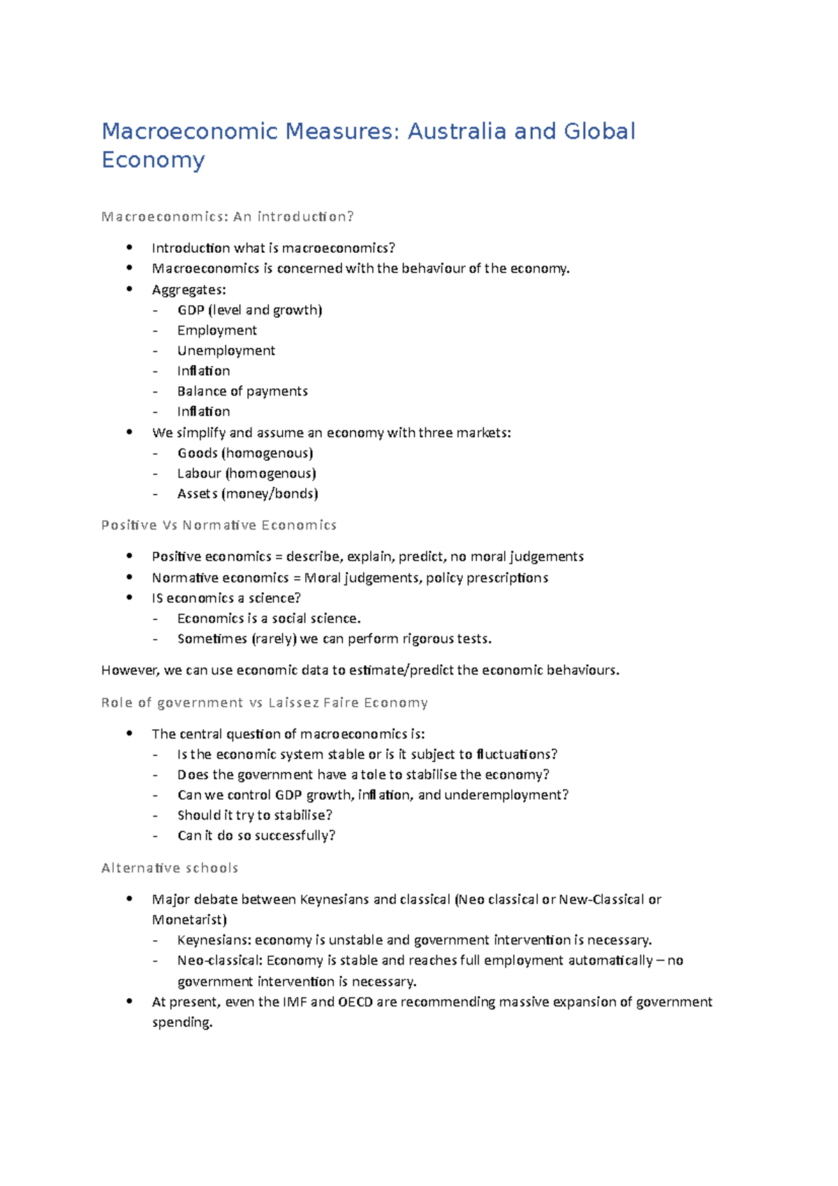 Week 1 - Chapter one notes - Macroeconomic Measures: Australia and ...