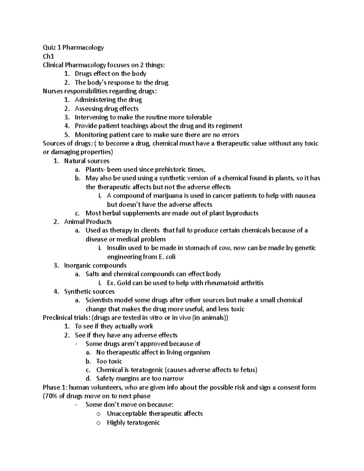 Quiz 1 Pharmacology - helps review essential facts - Quiz 1 ...