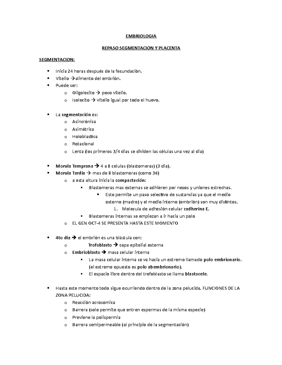 Segmentacion, Implantacion Y Placenta - EMBRIOLOGIA REPASO SEGMENTACION ...