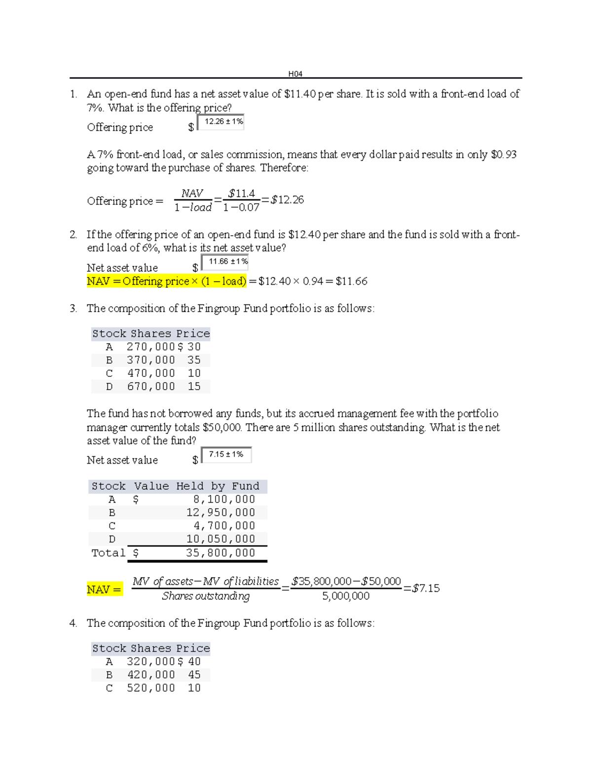 H04 - Chun Lee - H An open-end fund has a net asset value of $11 per ...