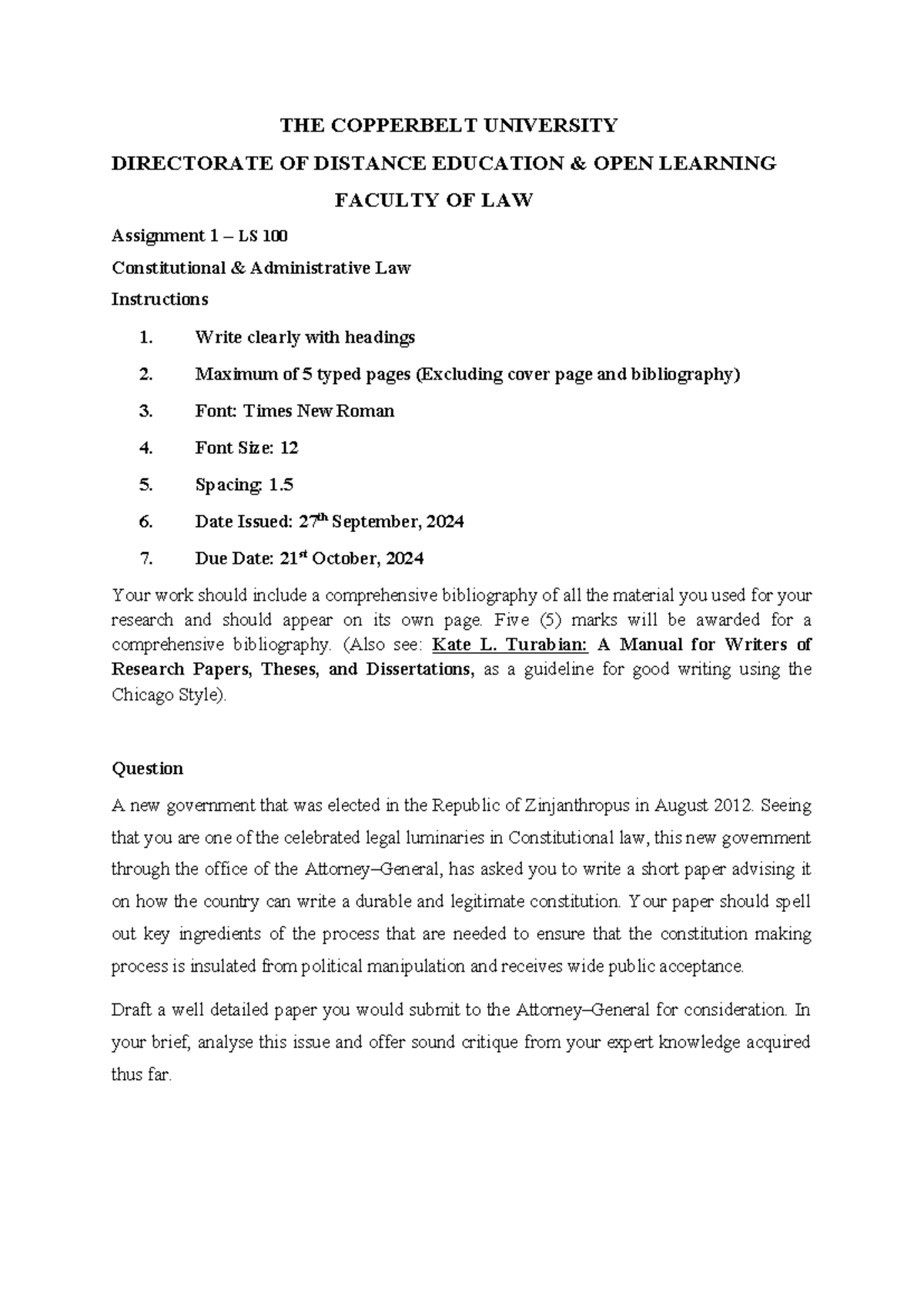 LS 100 Ass 1 Ddeol 2024 An assignment for first years THE