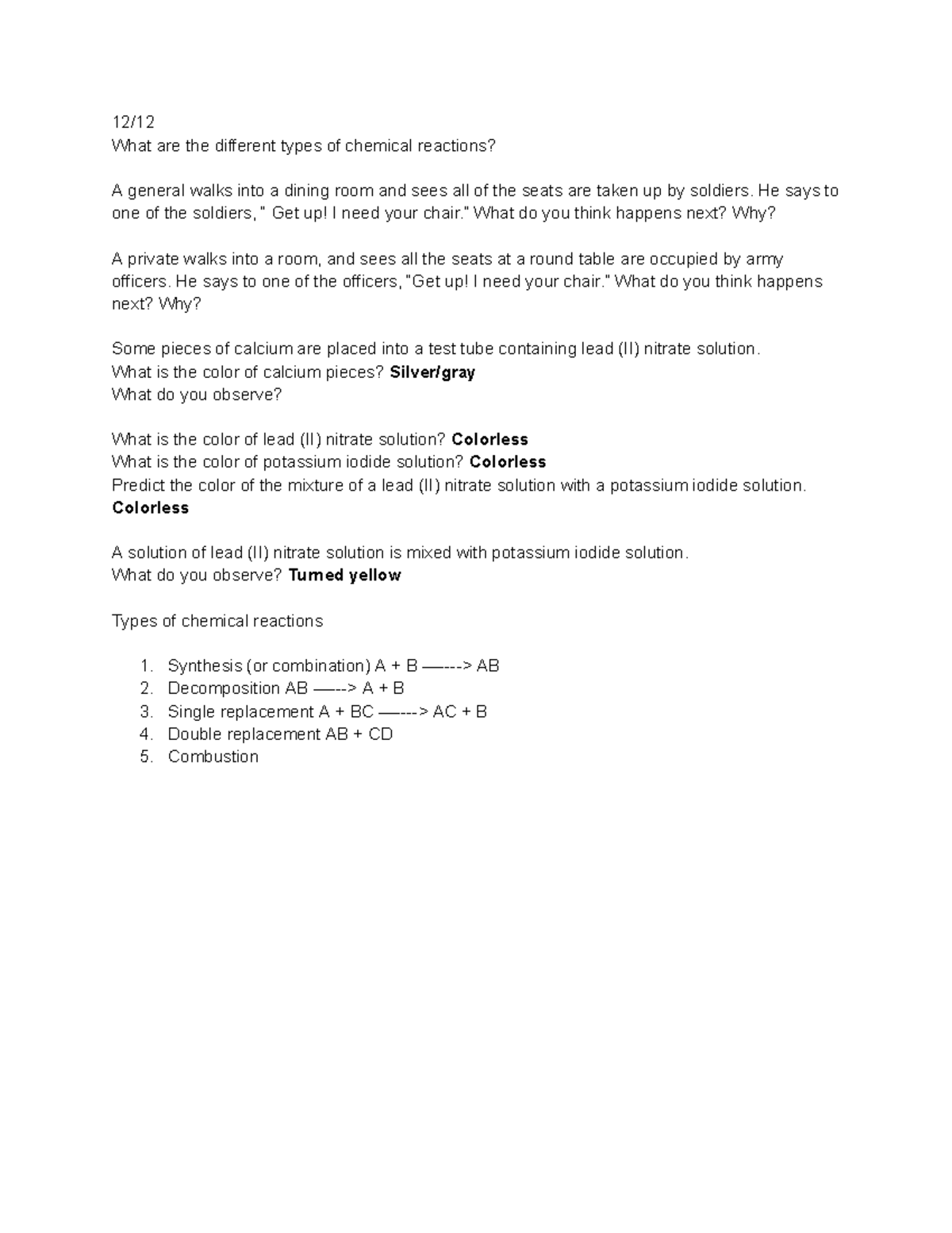 Copy of Types of reactions - 12/ What are the different types of ...