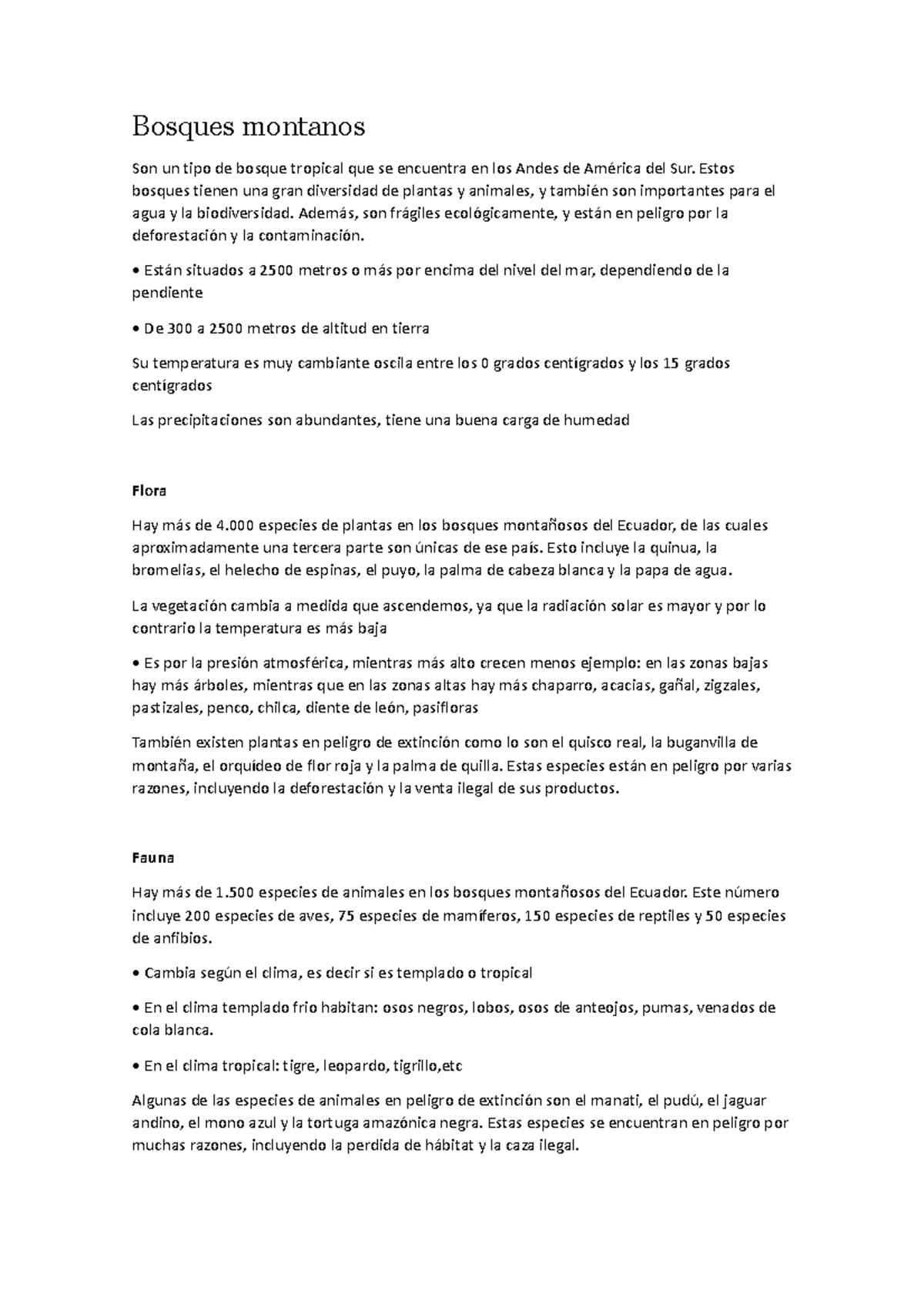 Bosques montanos y Franja marino costera Bosques montanos Son un tipo