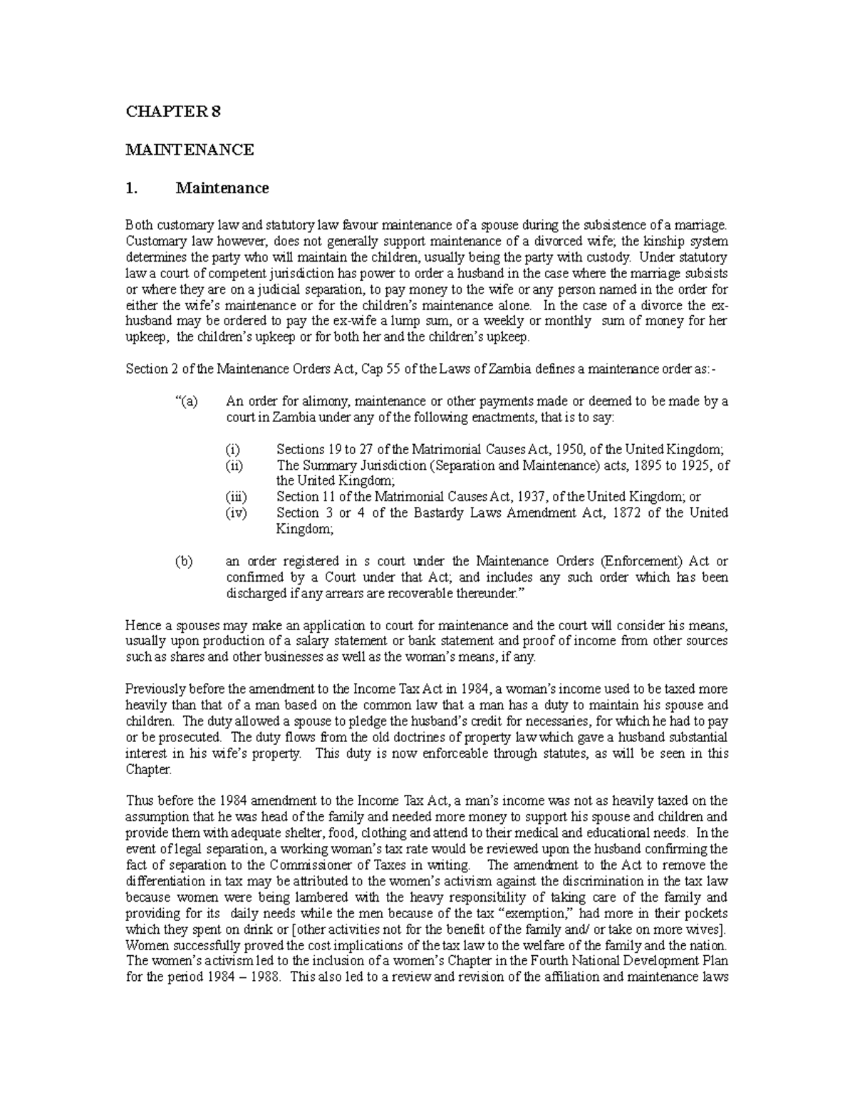 Chapter 8 Maintenance & Custody CHAPTER 8 MAINTENANCE 1