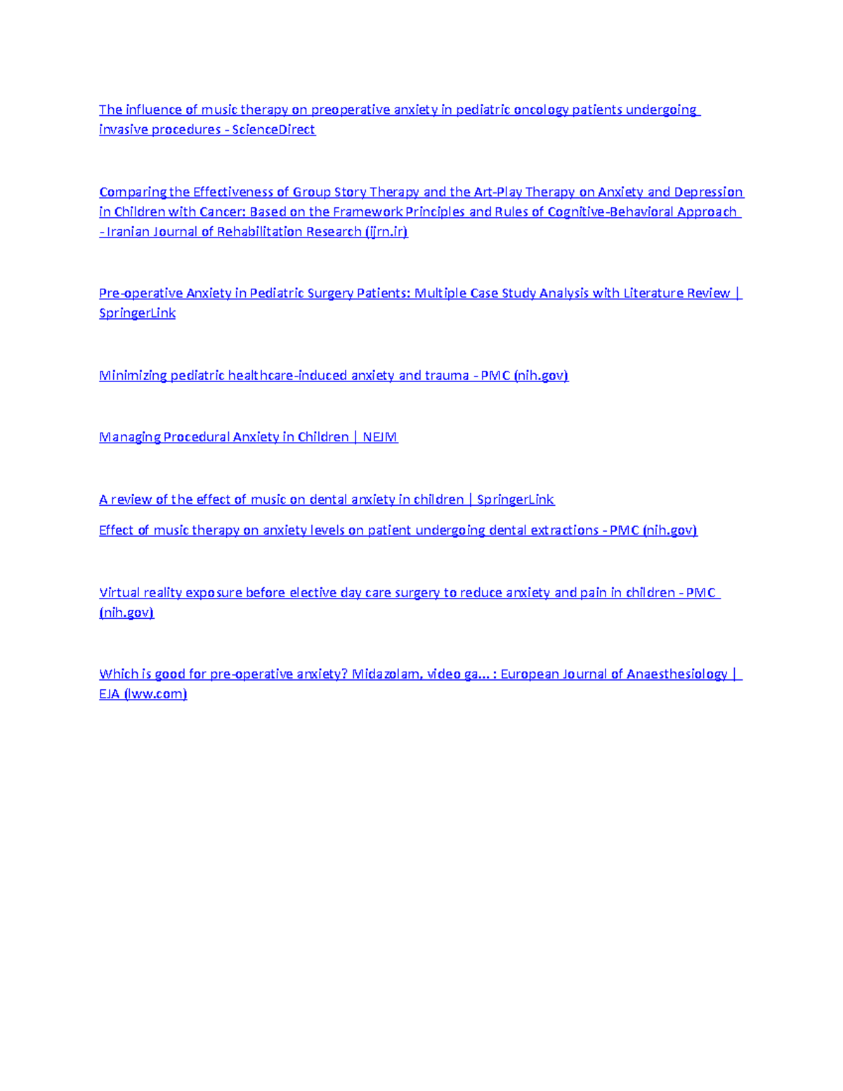 The influence of music therapy on preoperative anxiety in pediatric ...