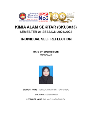 Self Reflection individual Environmental Chemistry (SKU3033 