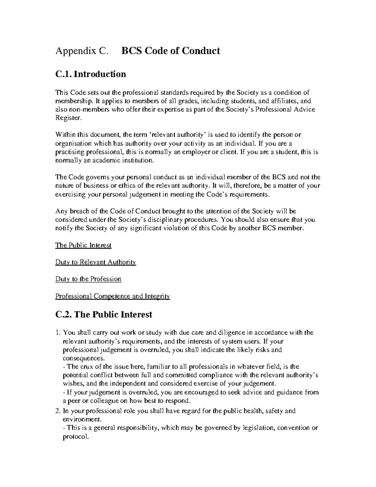 Appendix c dcdcdd ddcdcdc dcdcdd ddcdc - Appendix C. BCS Code of ...