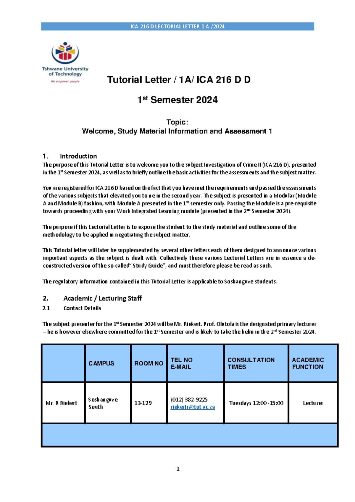 File Provider-6 - Tutorial Letter / 1A/ ICA 216 D D 1 st Semester 202 4 ...