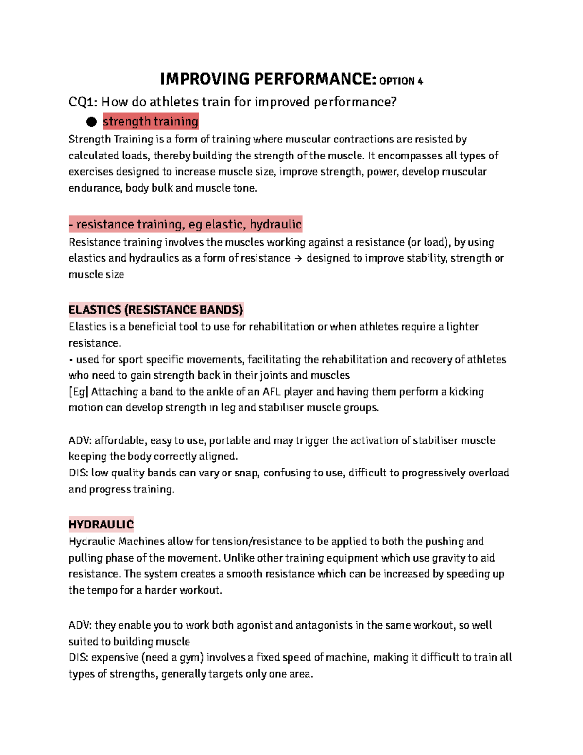 Improving performance study notes - IMPROVING PERFORMANCE: OPTION 4 CQ1 ...