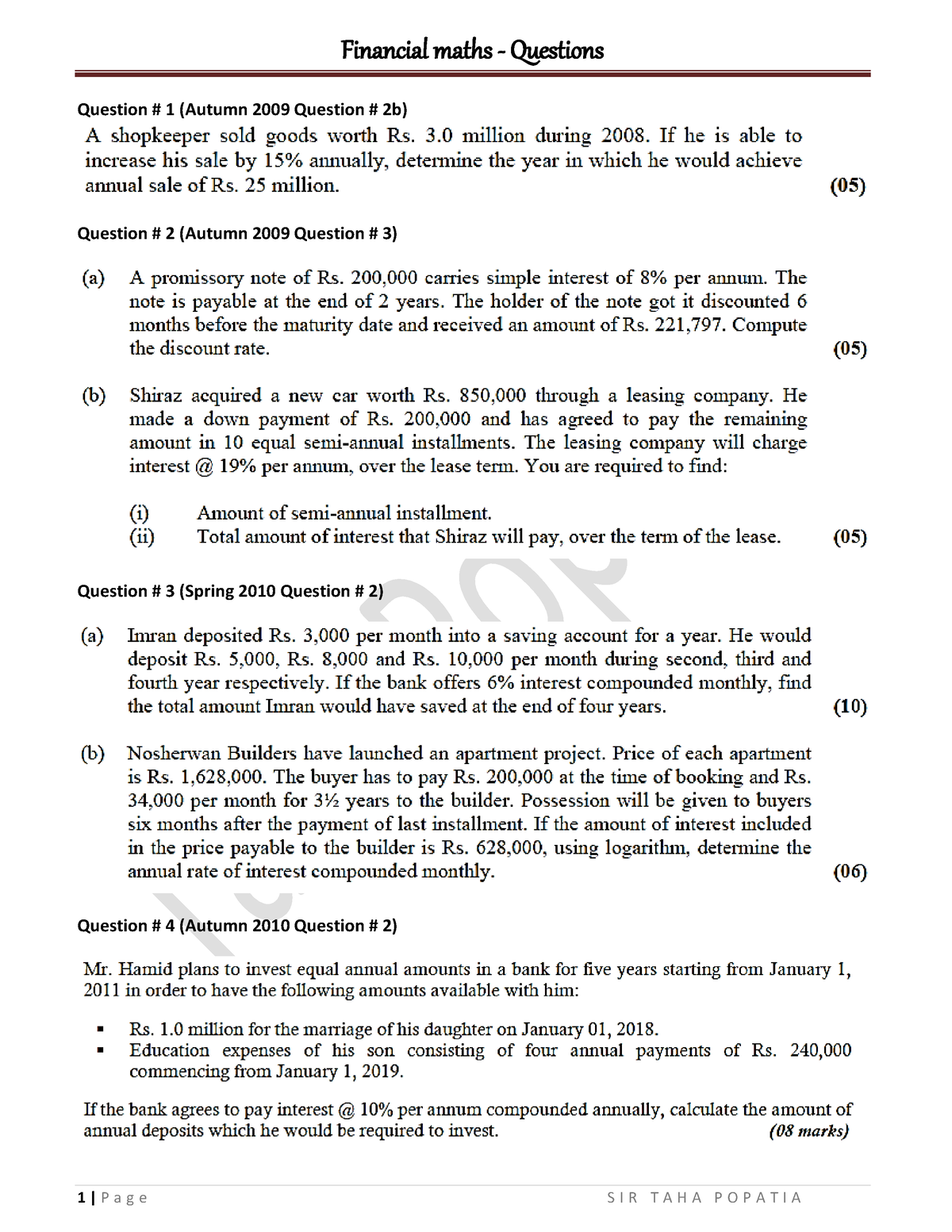 Financial Maths - Questions - Financial Reporting - Question # 1 ...