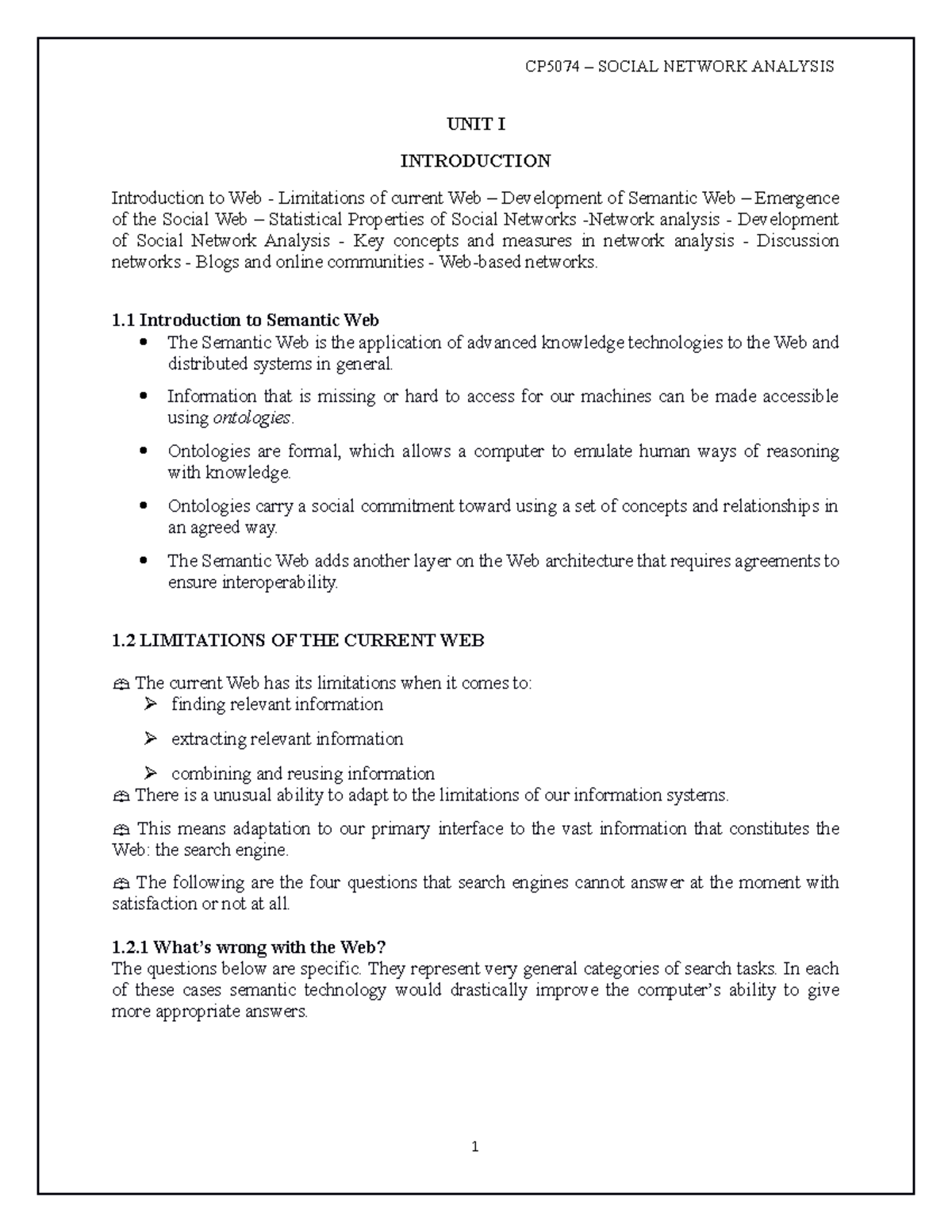 Unit-1 - hjfgmm - UNIT I INTRODUCTION Introduction to Web - Limitations ...