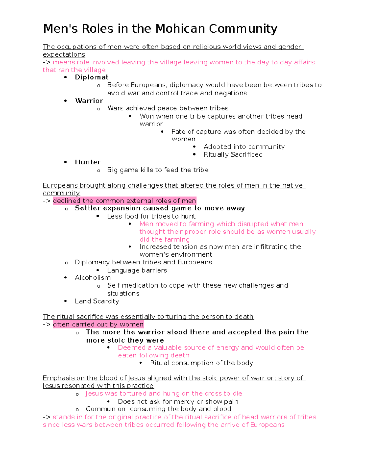 Men's Roles in the Mohican Community Notes - Men's Roles in the Mohican ...