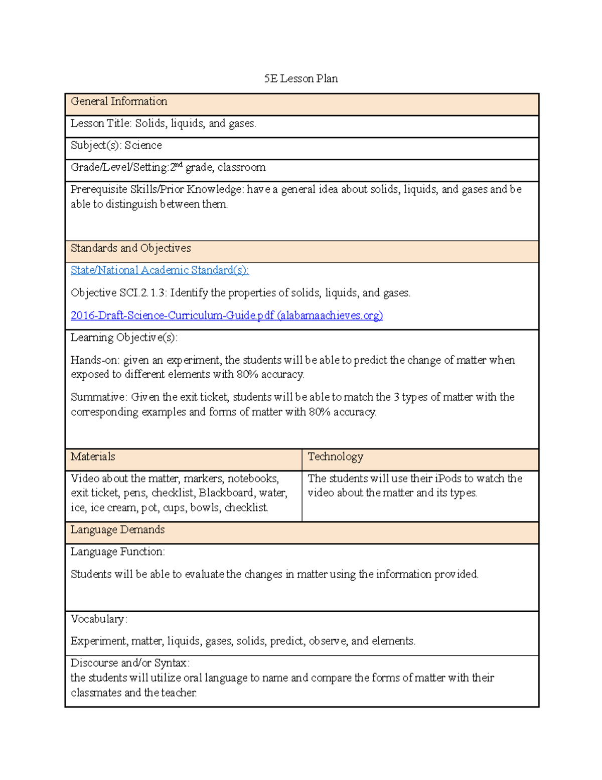 C108 science methods - assignment - 5E Lesson Plan General Information ...