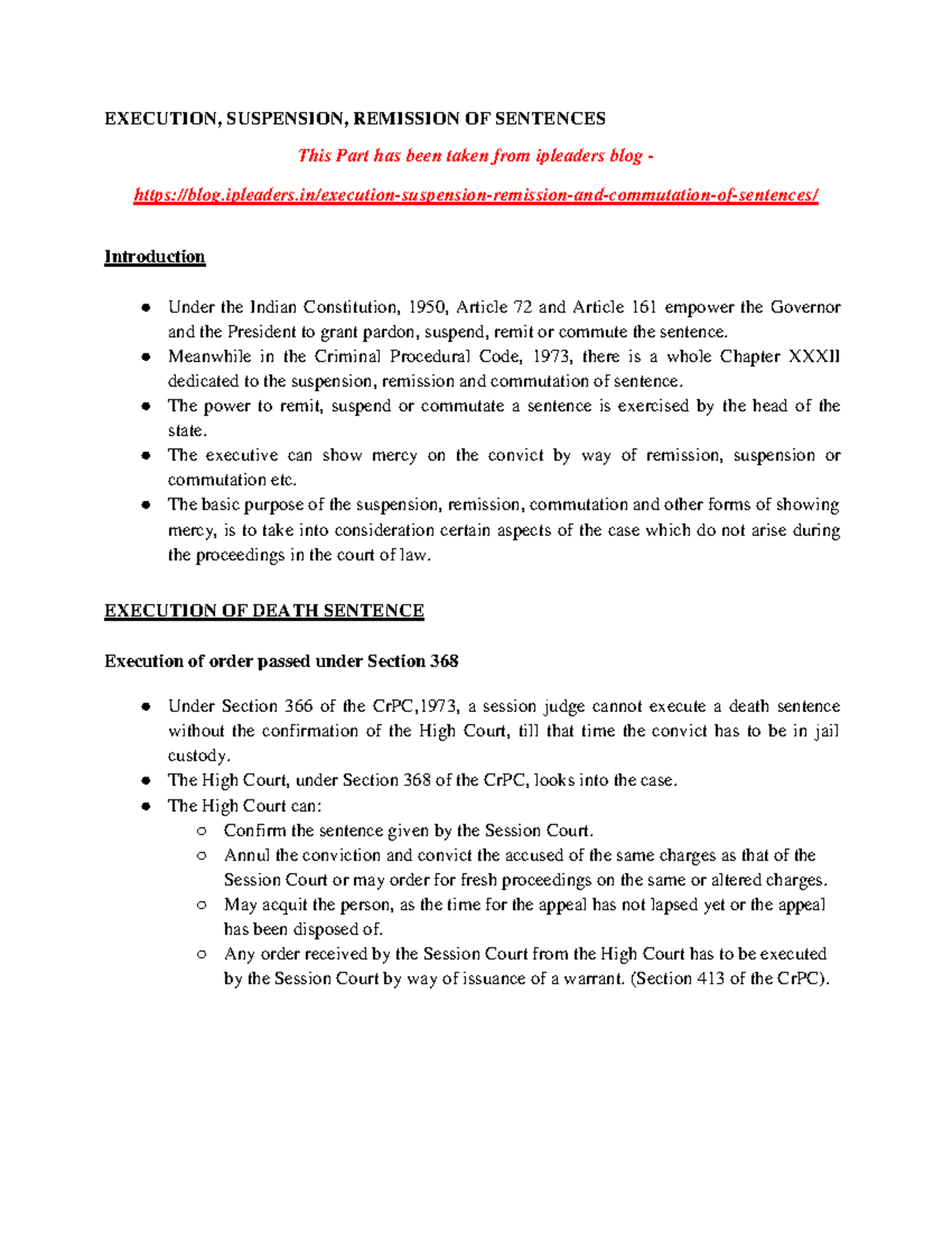 Execution, suspension remission of sentences EXECUTION, SUSPENSION