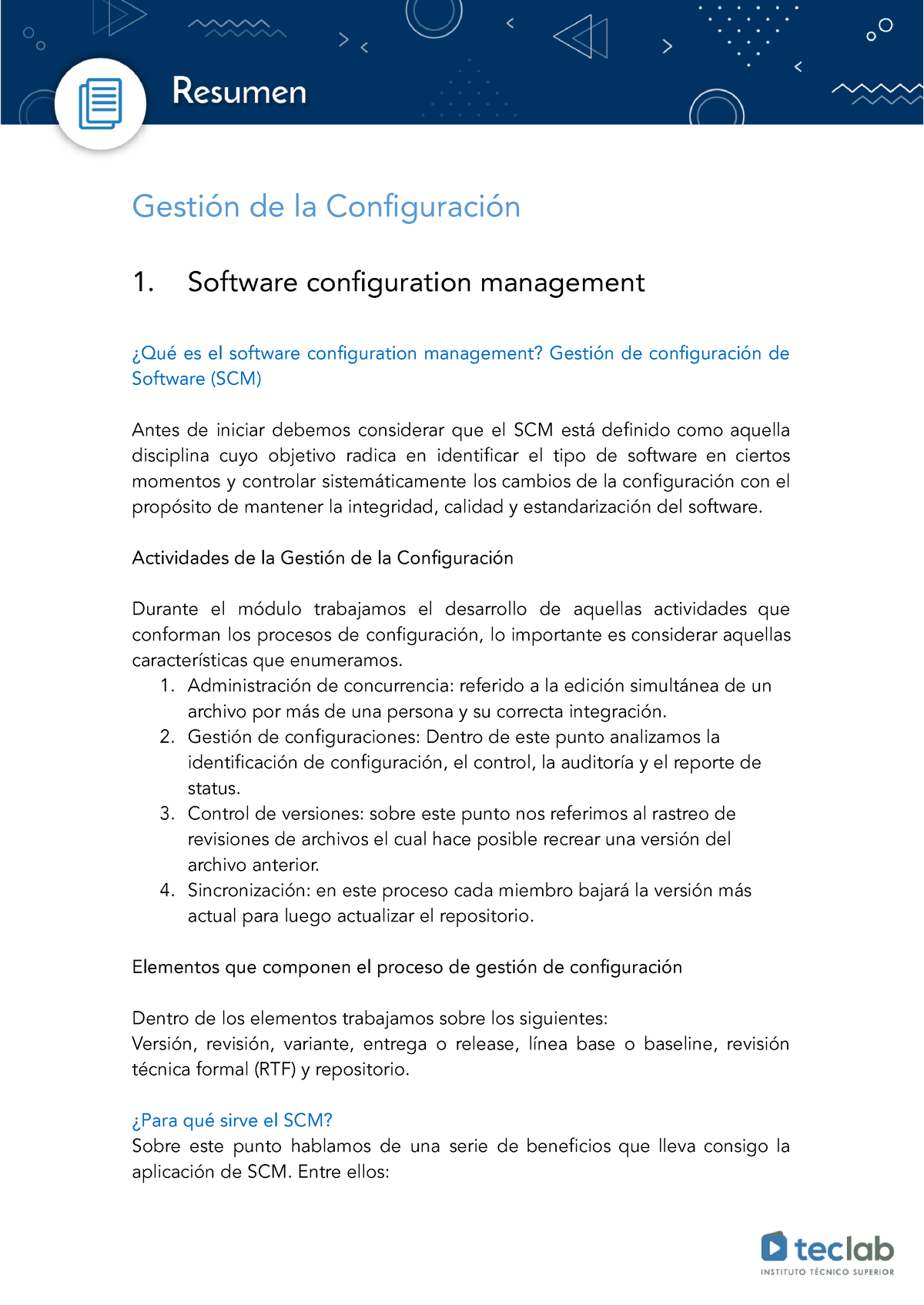 Resumen Materia Gestión De La Configuración 1 Software Configuration