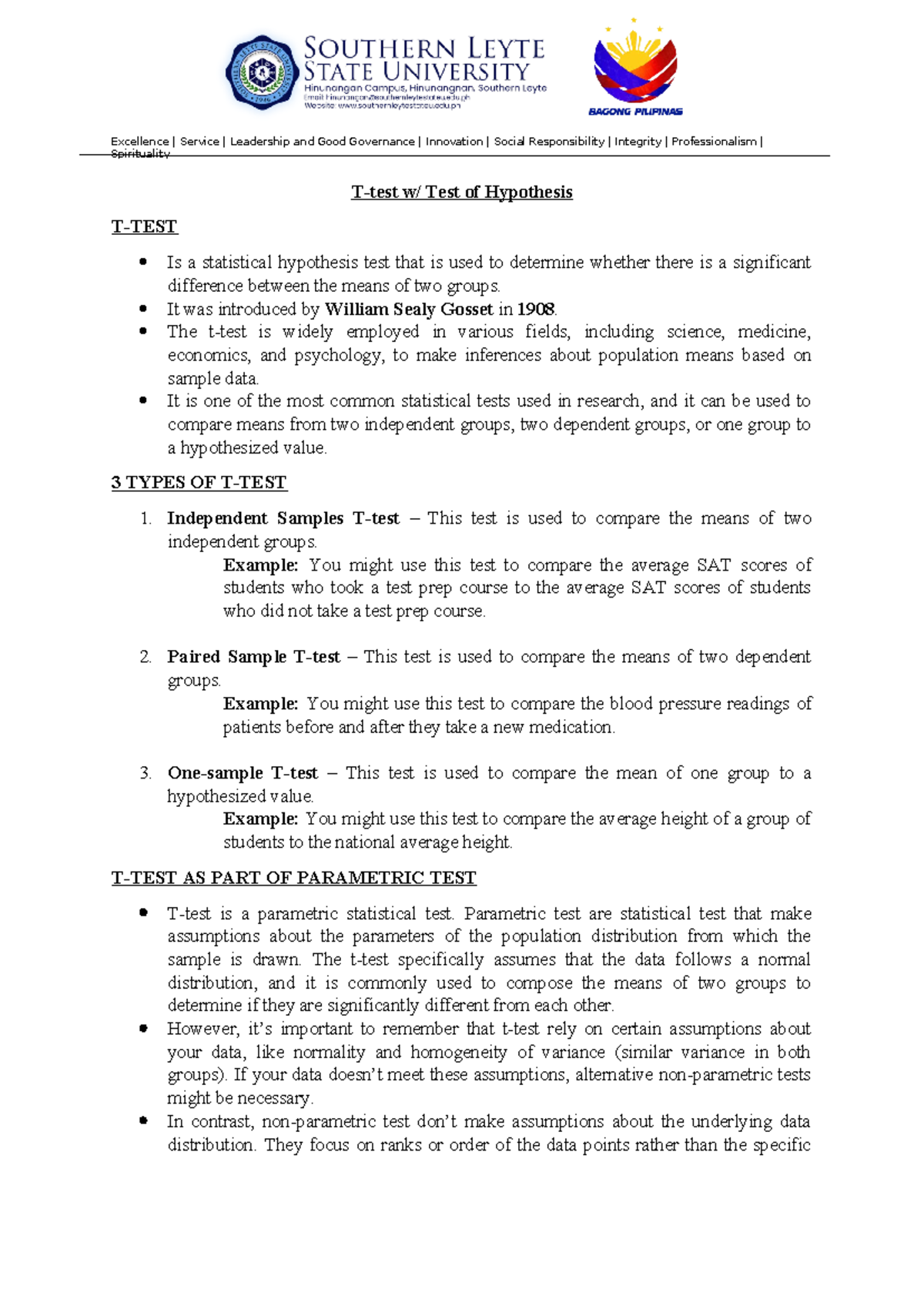 T - test written report ( Maupoy) - Spirituality T-test w/ Test of ...