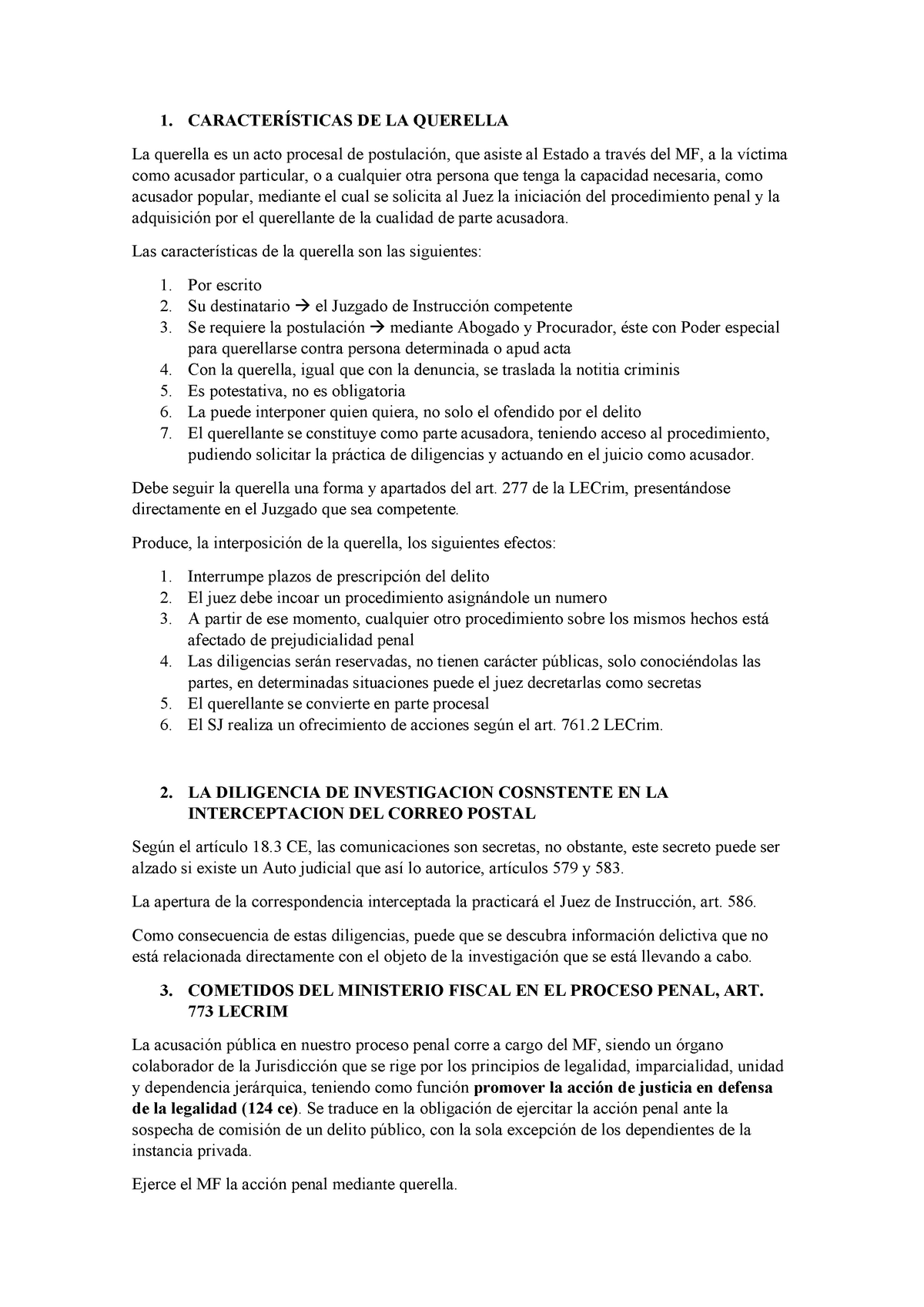 CaracterÍsticas De La Querella - 1. CARACTERÍSTICAS DE LA QUERELLA La ...