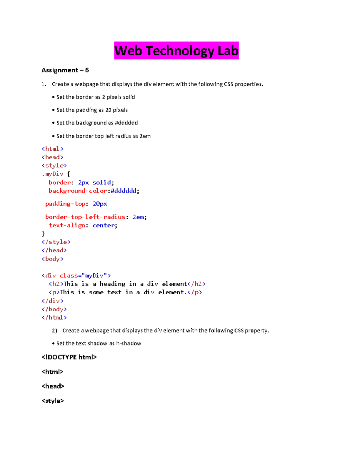 Assignment 6 RMS  Technology Lab Assignment 6 1. Create a